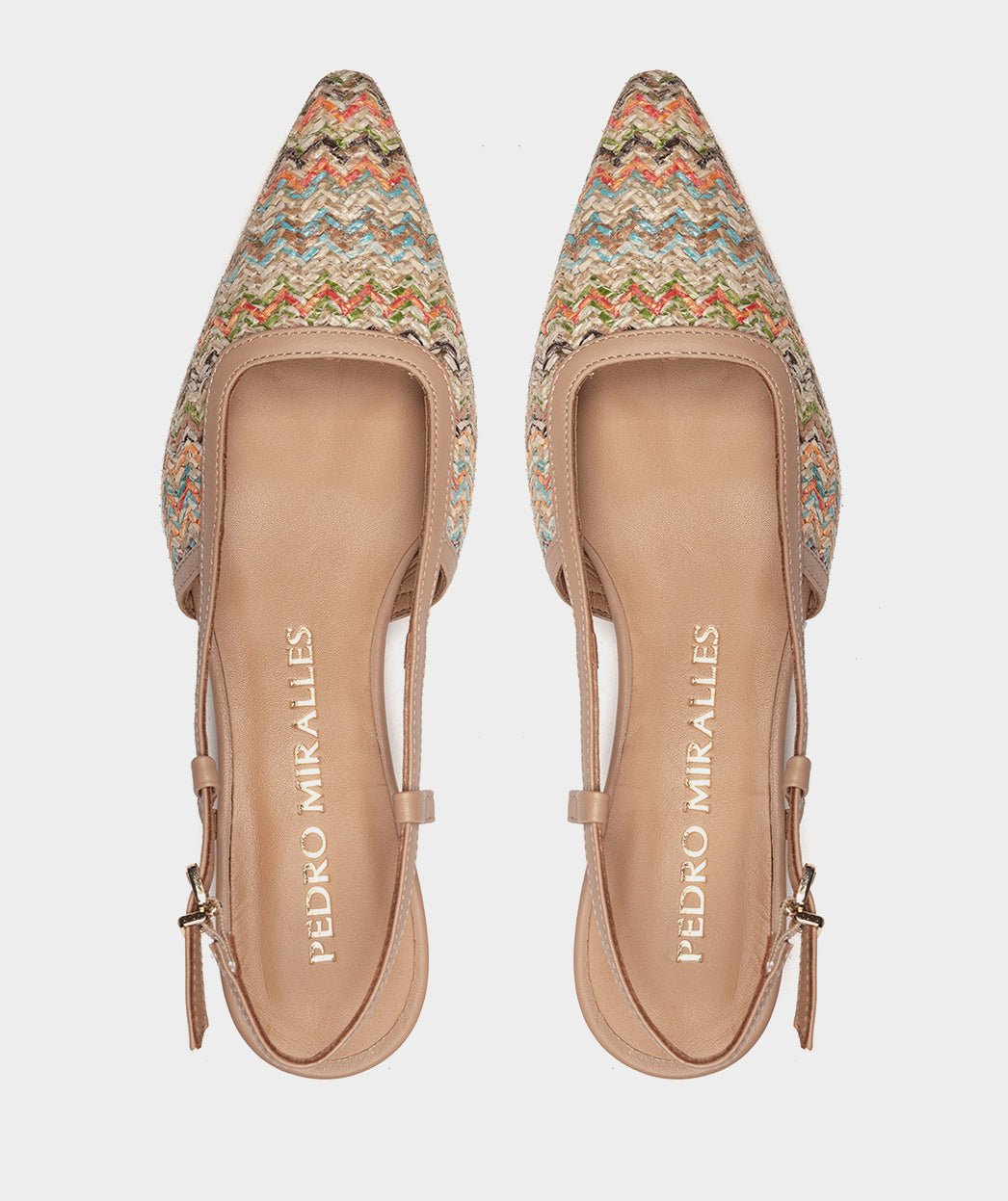 Open-toe multicolored raffia heels. PEDRO MIRALLES Multicolored