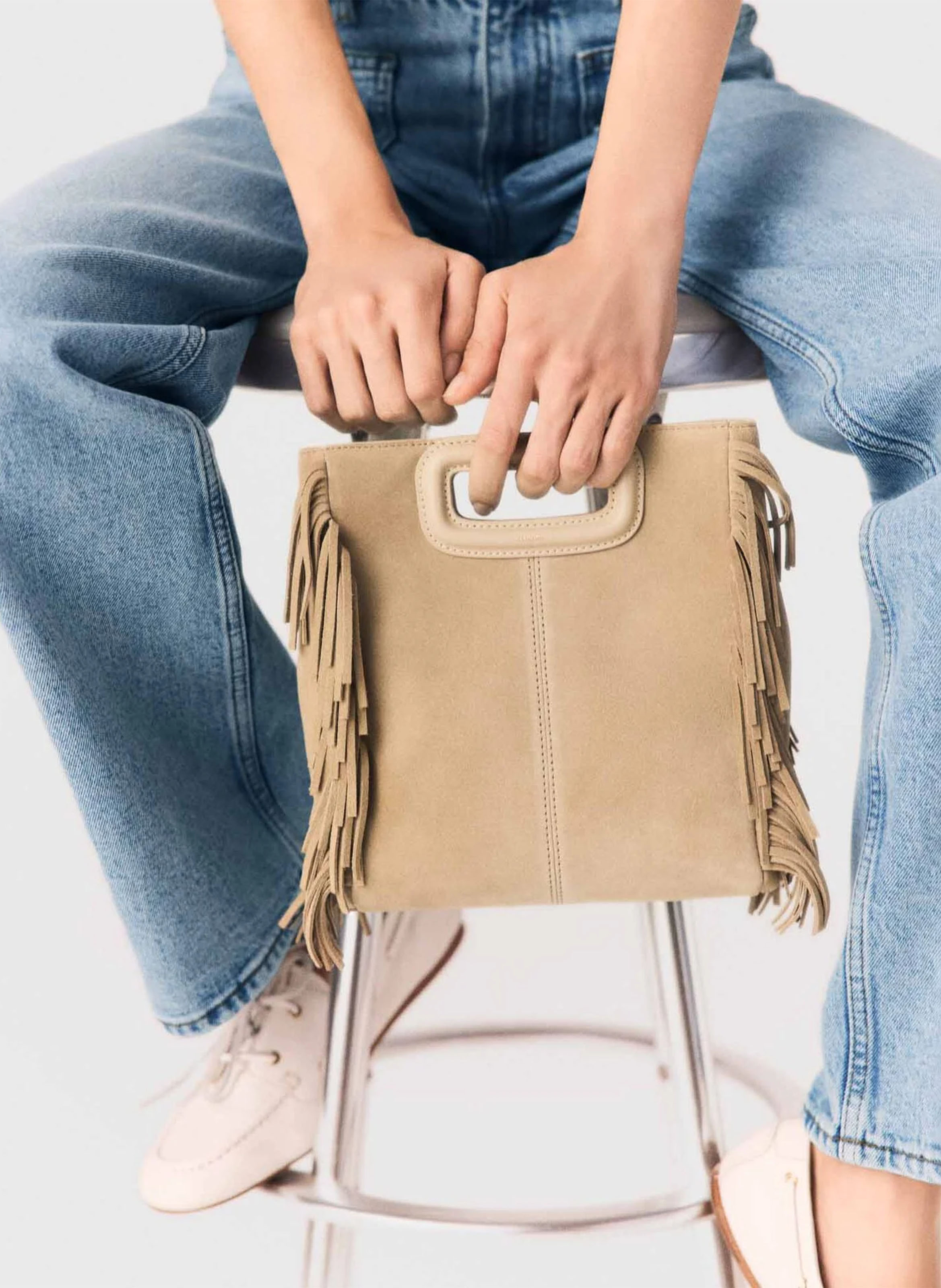 Sac bandoulière en cuir MAJE Bruin