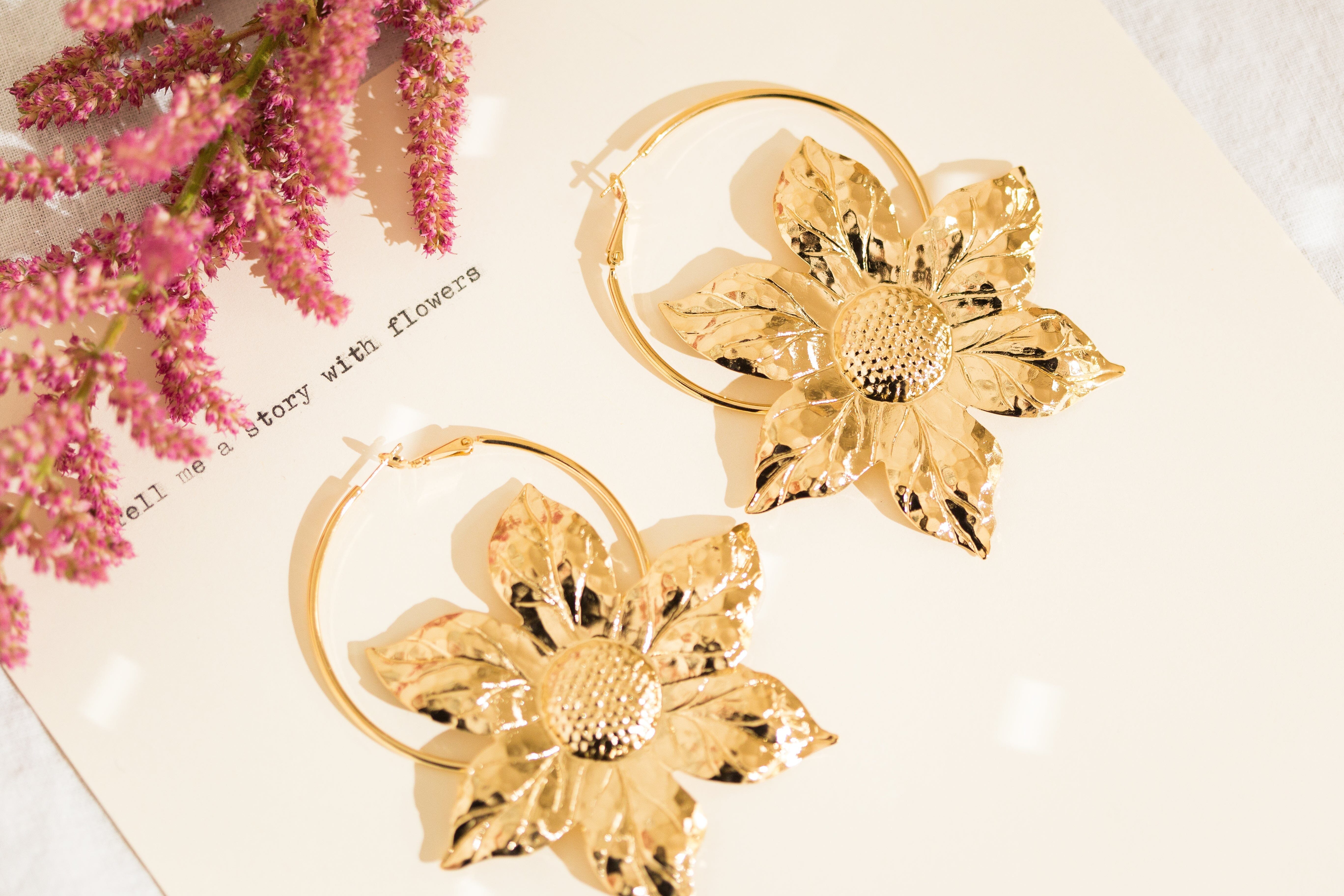 Silver-plated flower hoop earrings MONSIEUR SIMONE Golden