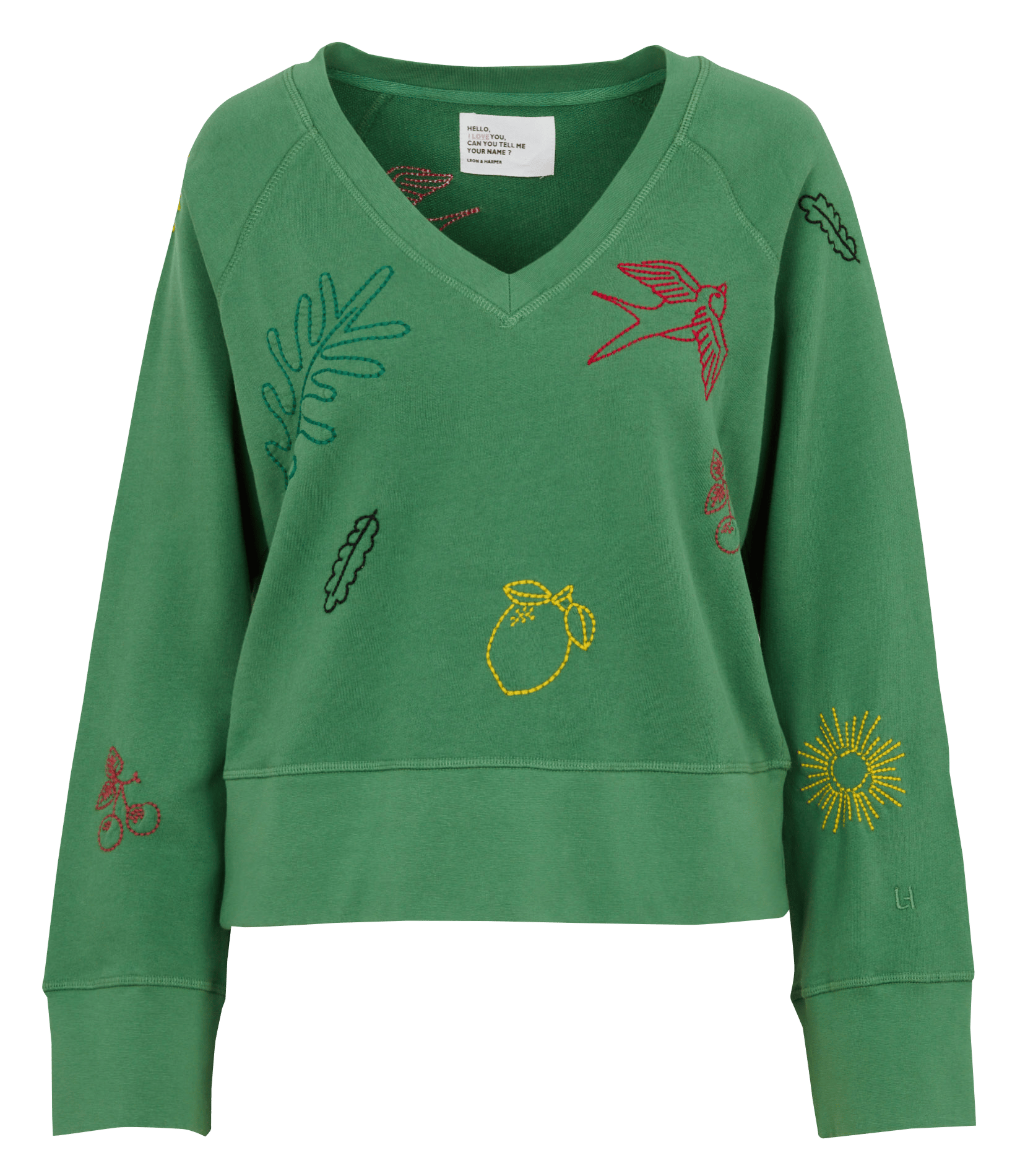 V-neck sweatshirt with embroidered patterns LEON & HARPER