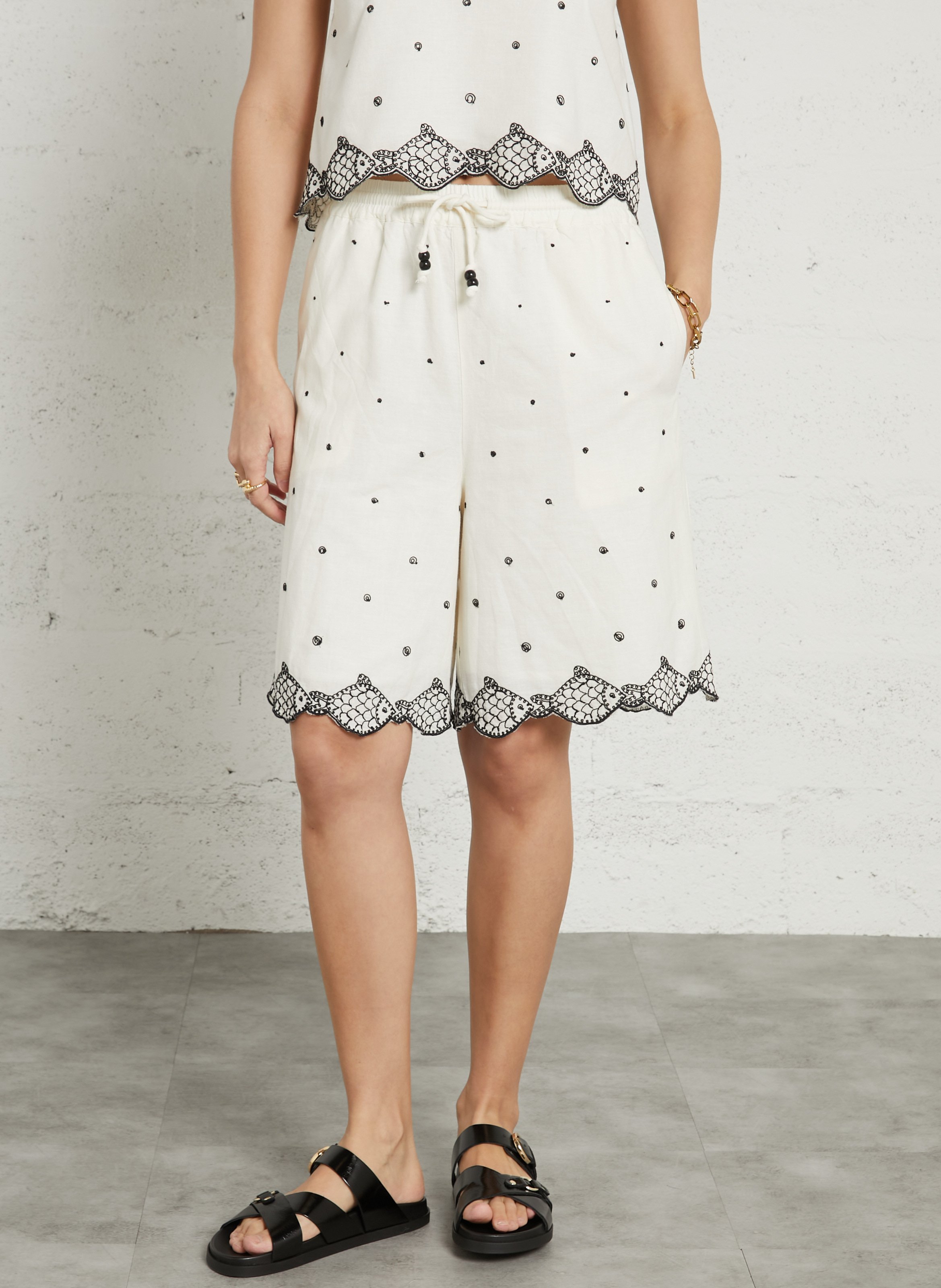 Straight cotton blend embroidered shorts FABIENNE CHAPOT White