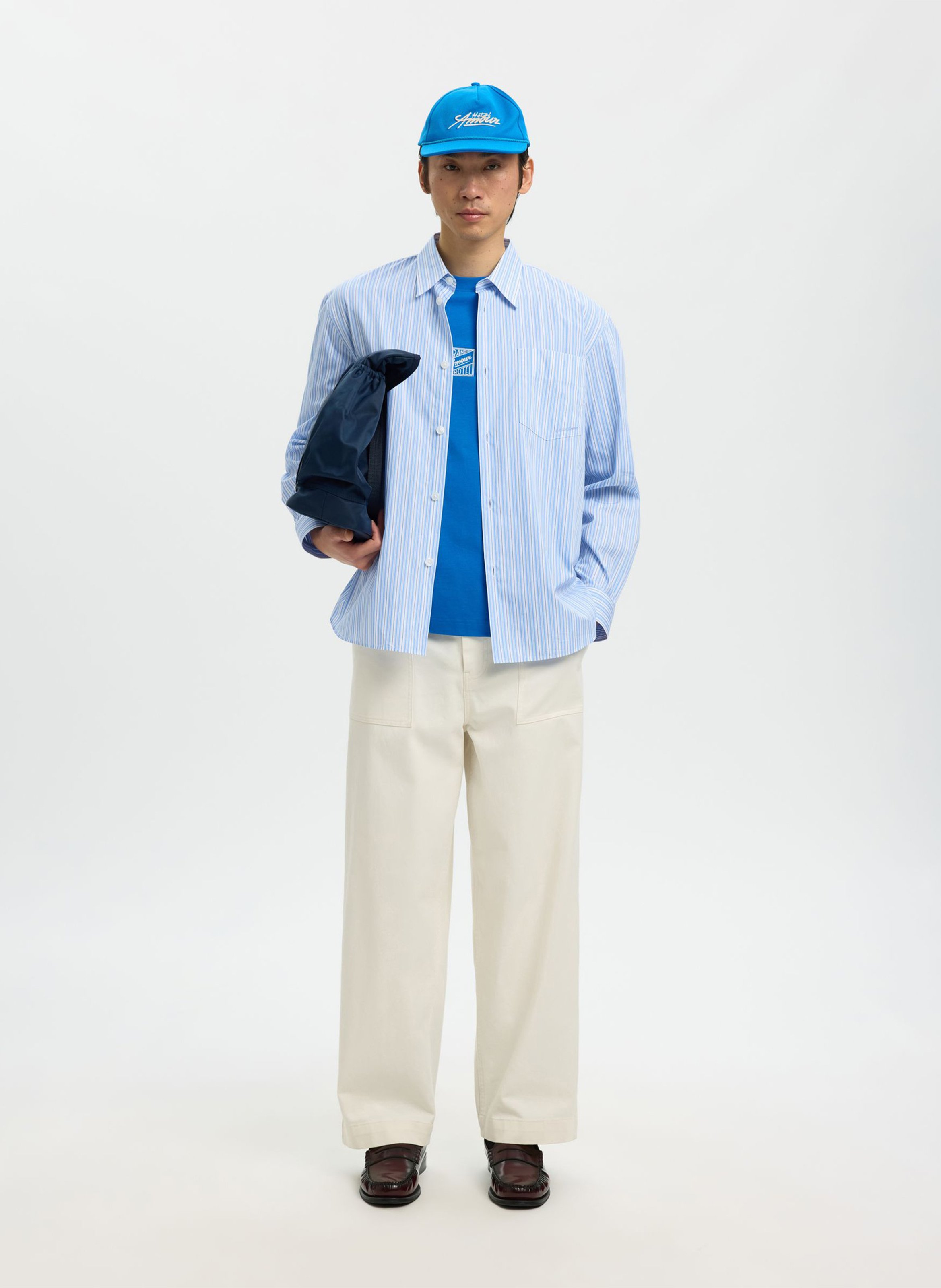 Chemise col classique à rayures SELECTED Bleu