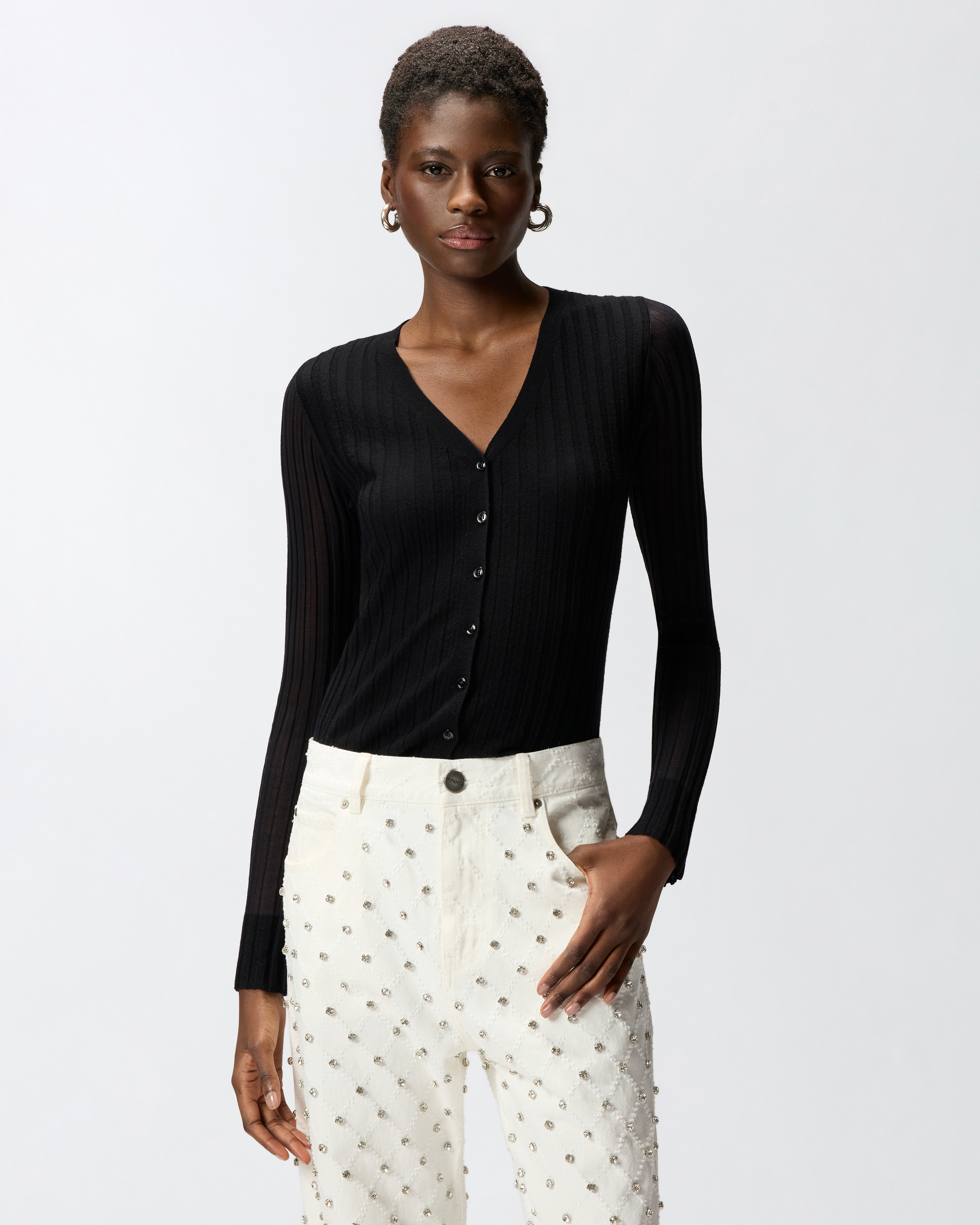 Cardigan en légère maille côtelée PINKO Noir