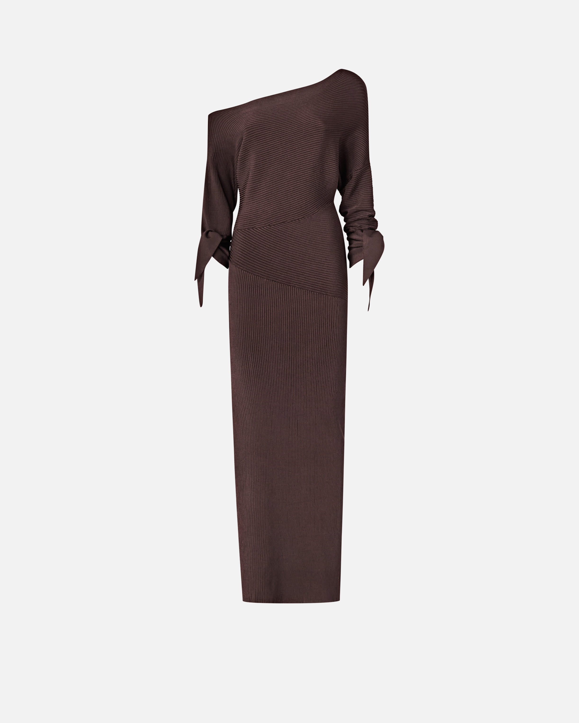 Robe longue côtelée à col asymétrique PINKO Marron