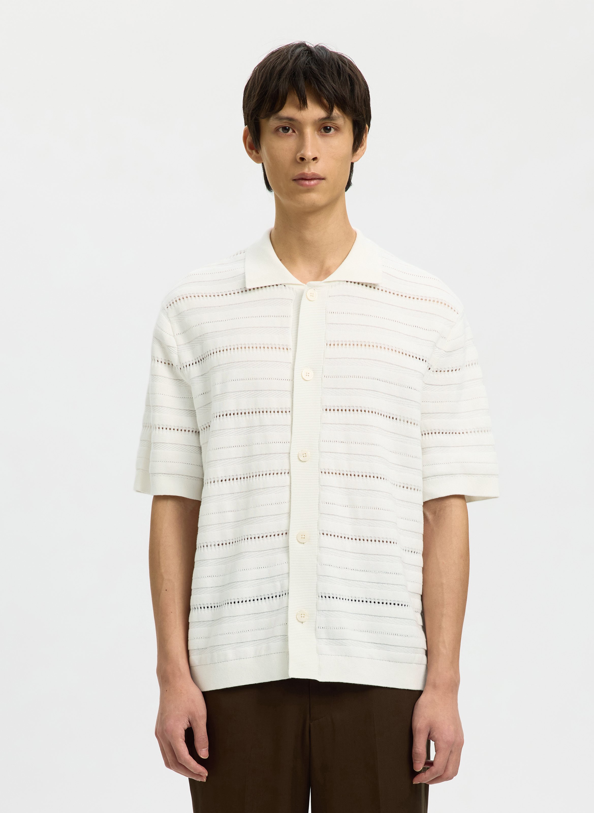 Gilet droit col classique en coton bio SELECTED Beige