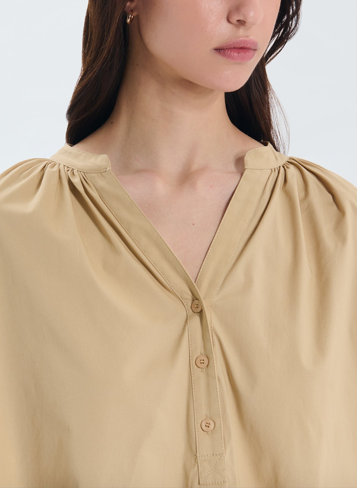 Henley-Bluse aus Baumwoll-Mix ZAPA Beige