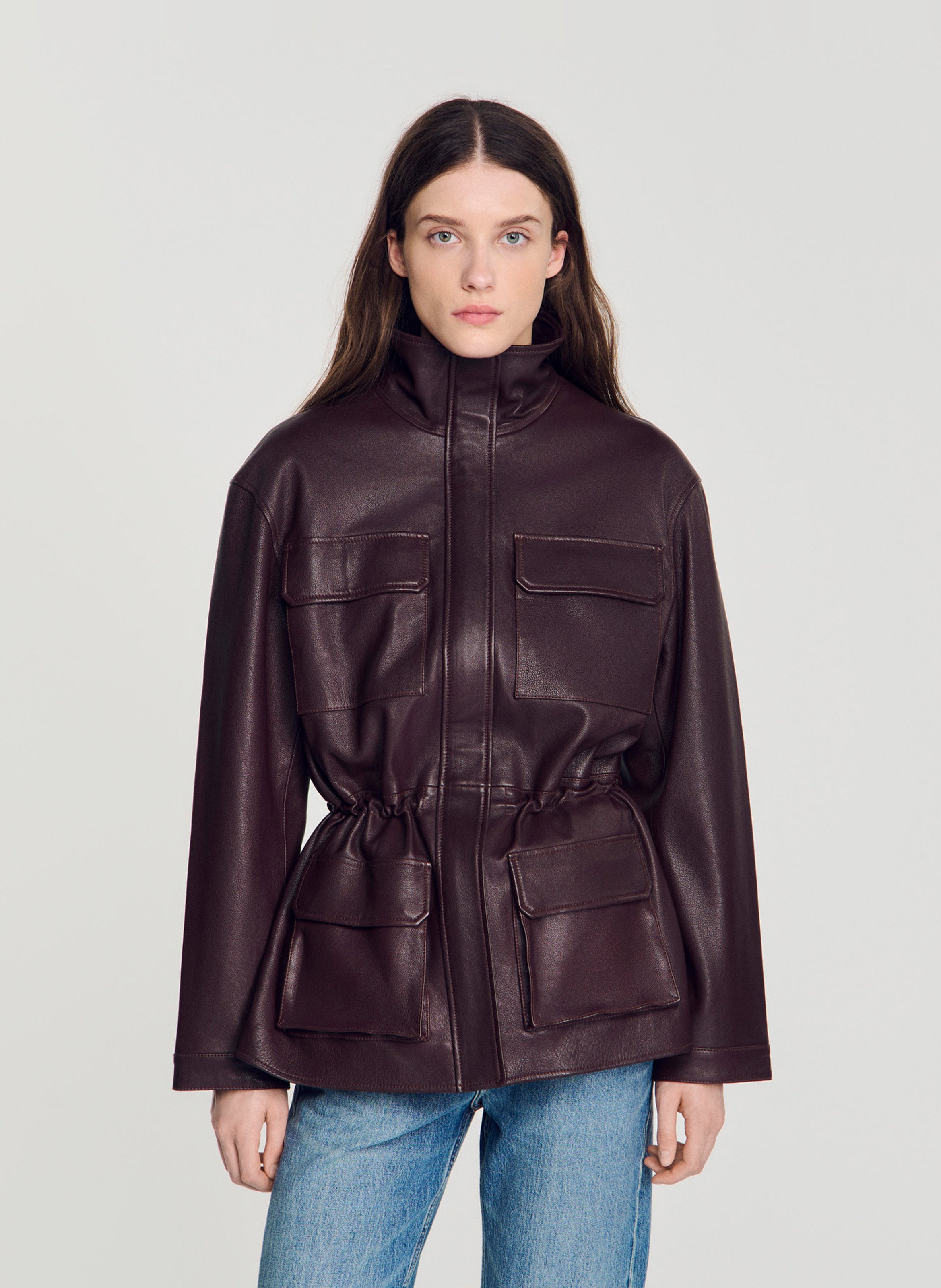 Oversized, leren jack SANDRO Rood