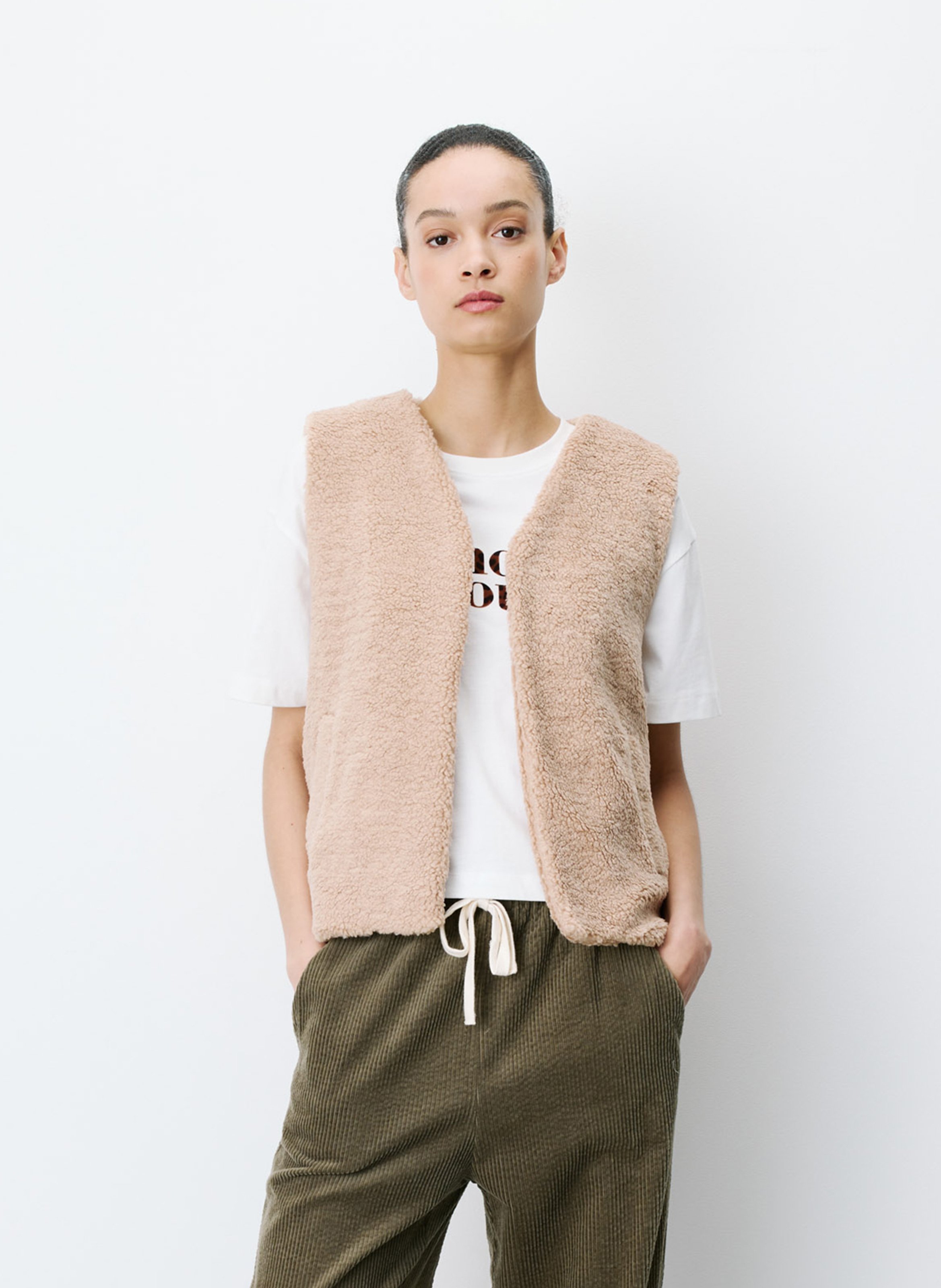 Veste sans manches en shearling synthétique GRACE ET MILA Beige