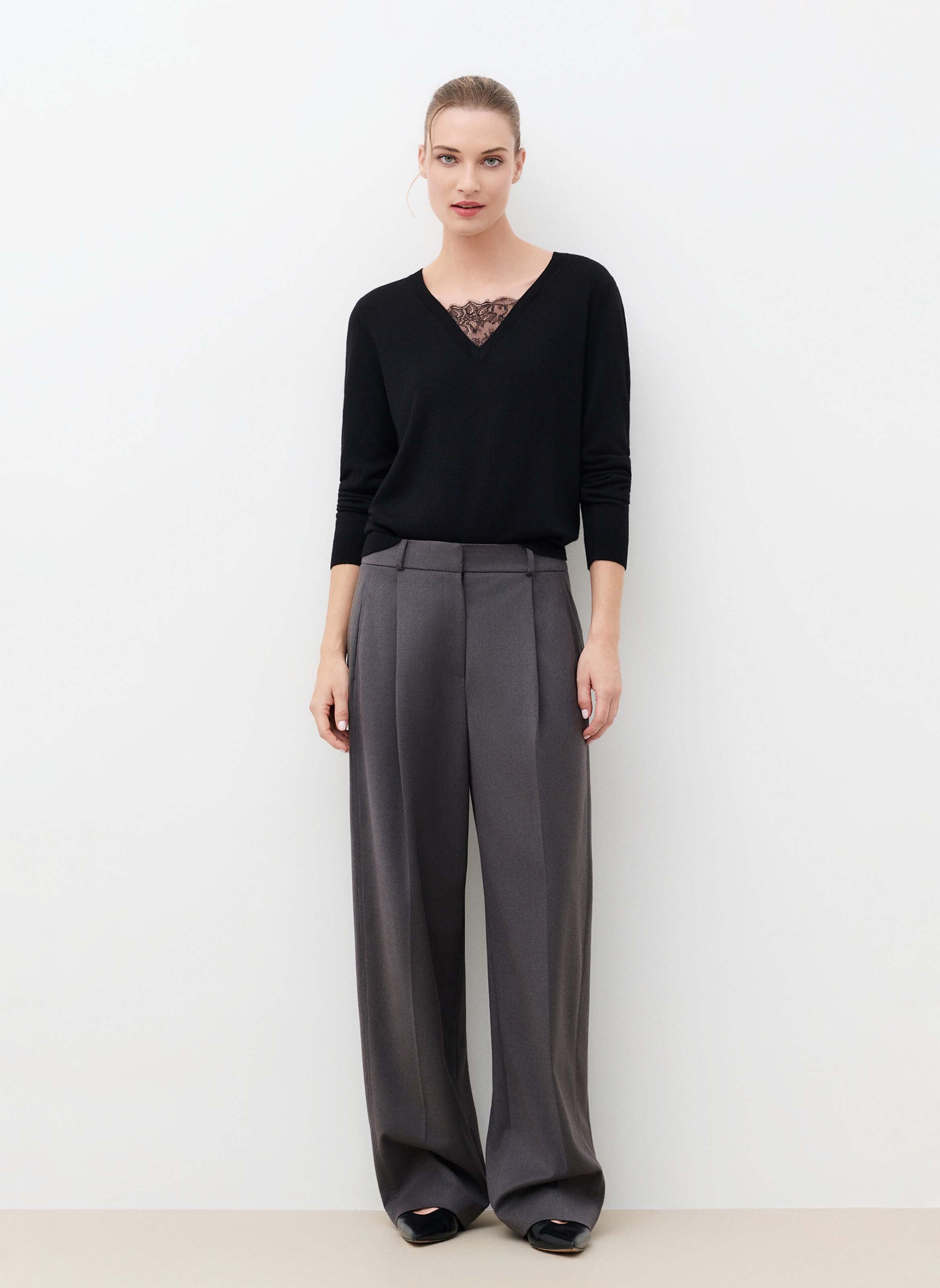 Pantalon droit à plis CAROLL Gris