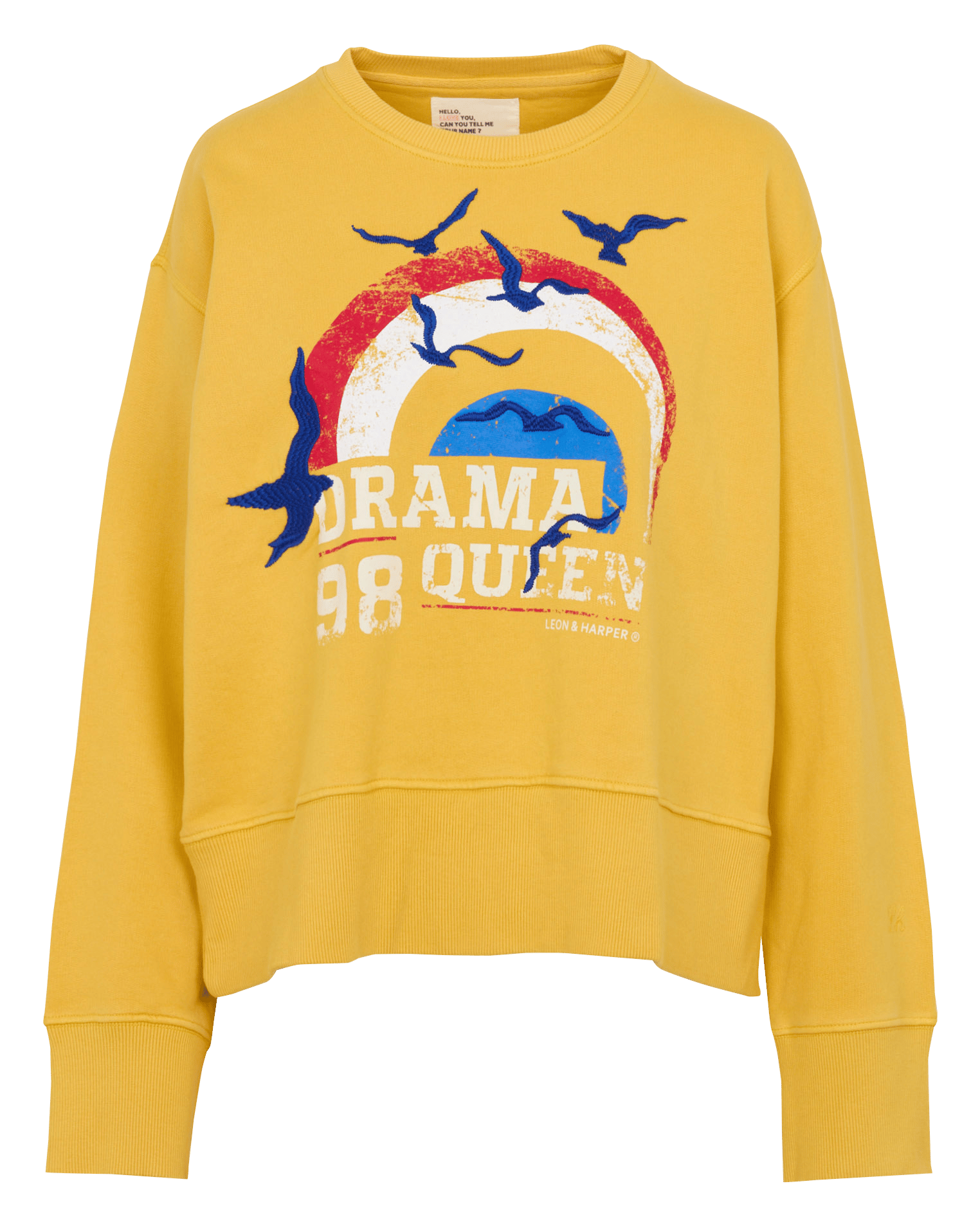 Gerader Rundhalsausschnitt bedruckter Sweater aus Baumwollmischung LEON & HARPER