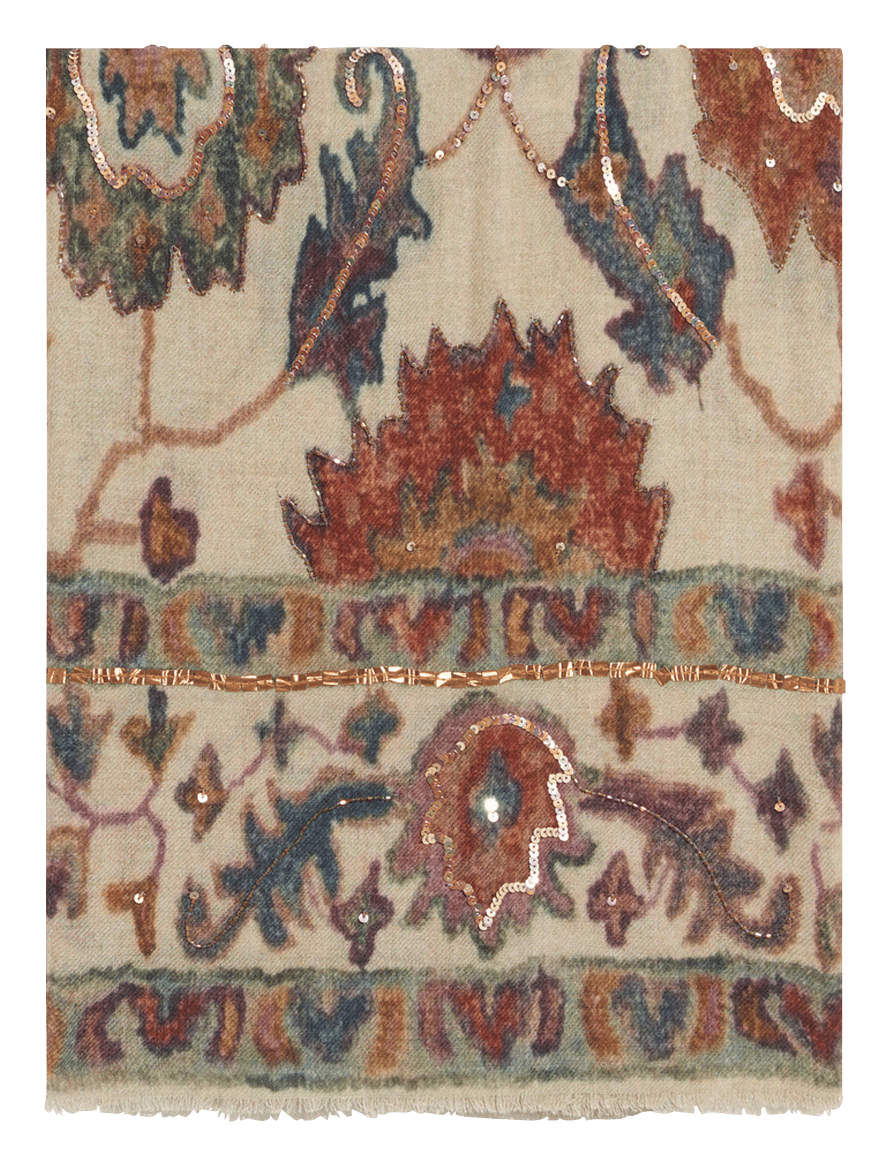 Embroidered printed wool and silk scarf GERARD DAREL Beige