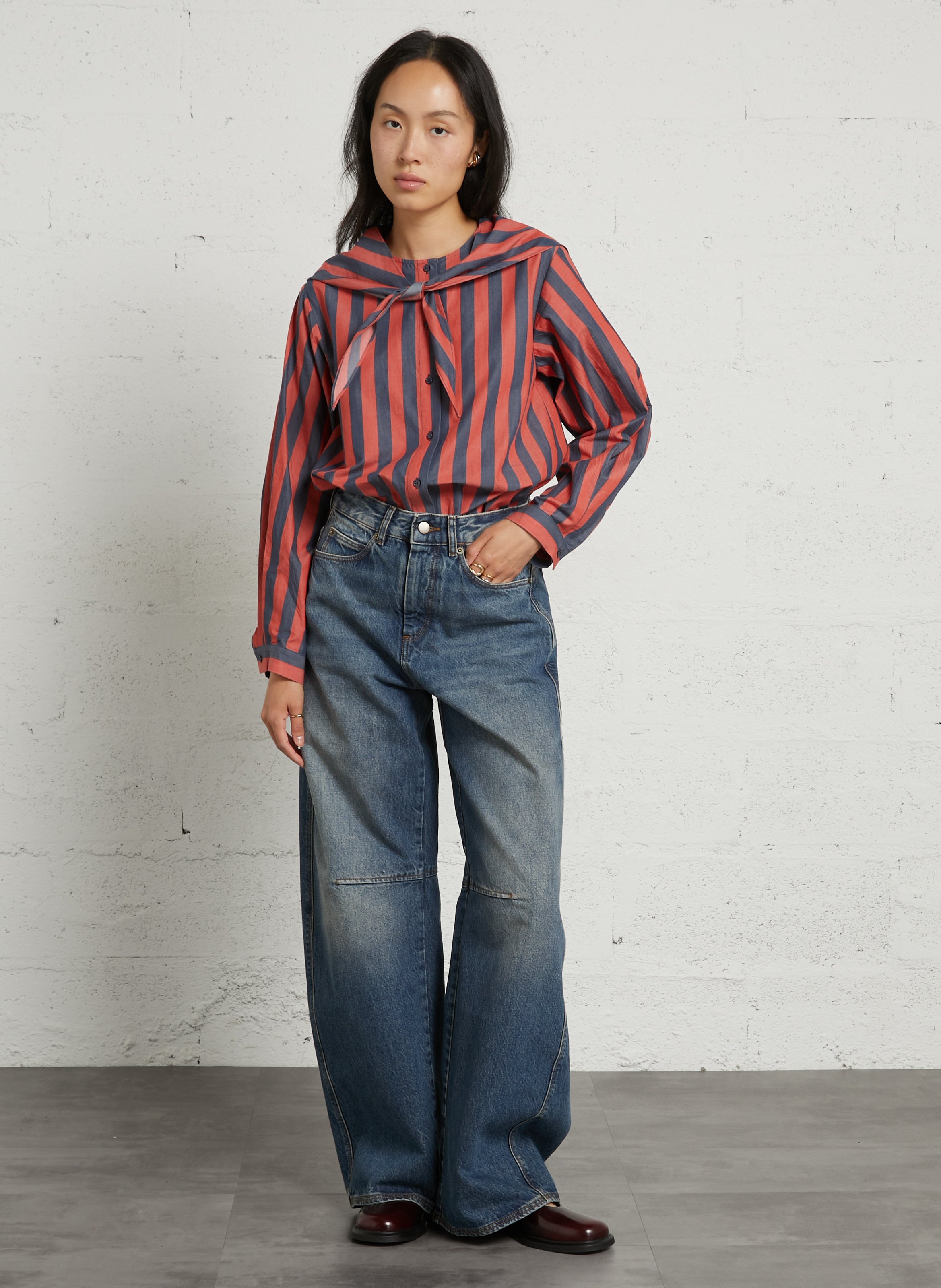Rechte gestreepte blouse met ronde hals van katoen THE TINY BIG SISTER Veelkleurig