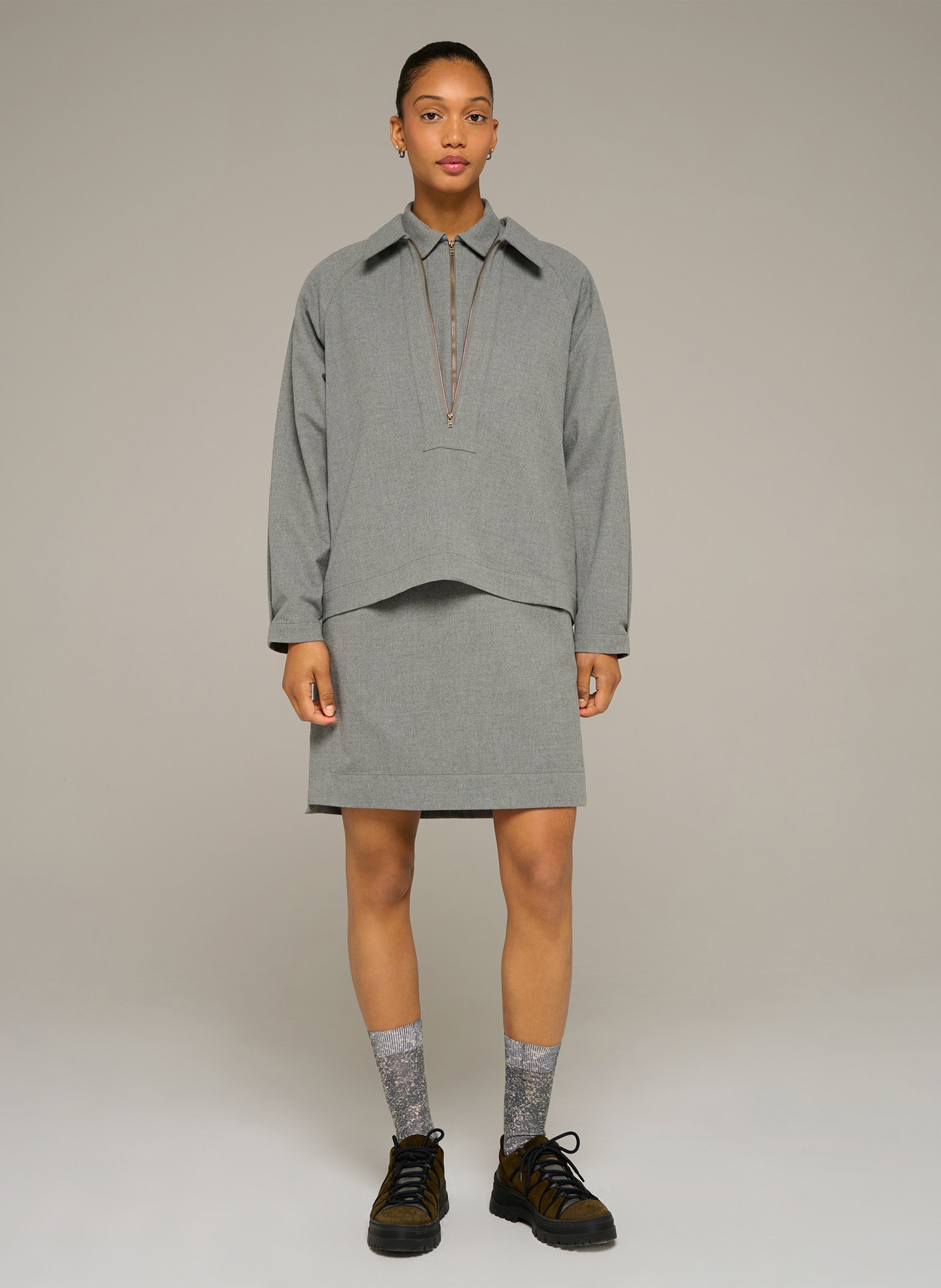 Loose-fit zip-neck sweatshirt COTELAC ACOTE Grey