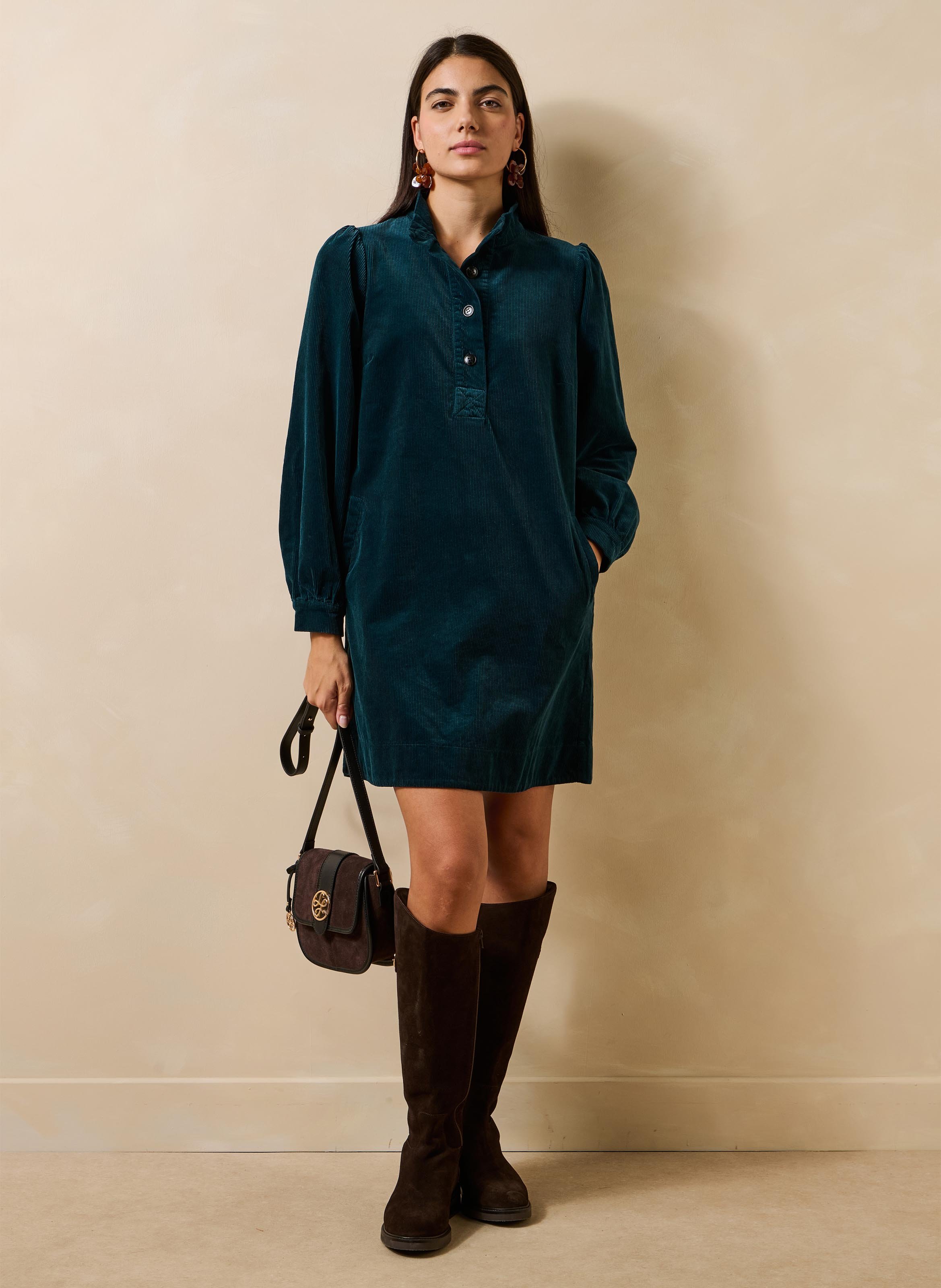 Korte gerende jurk met tunesische hals LA FEE MARABOUTEE Blauw
