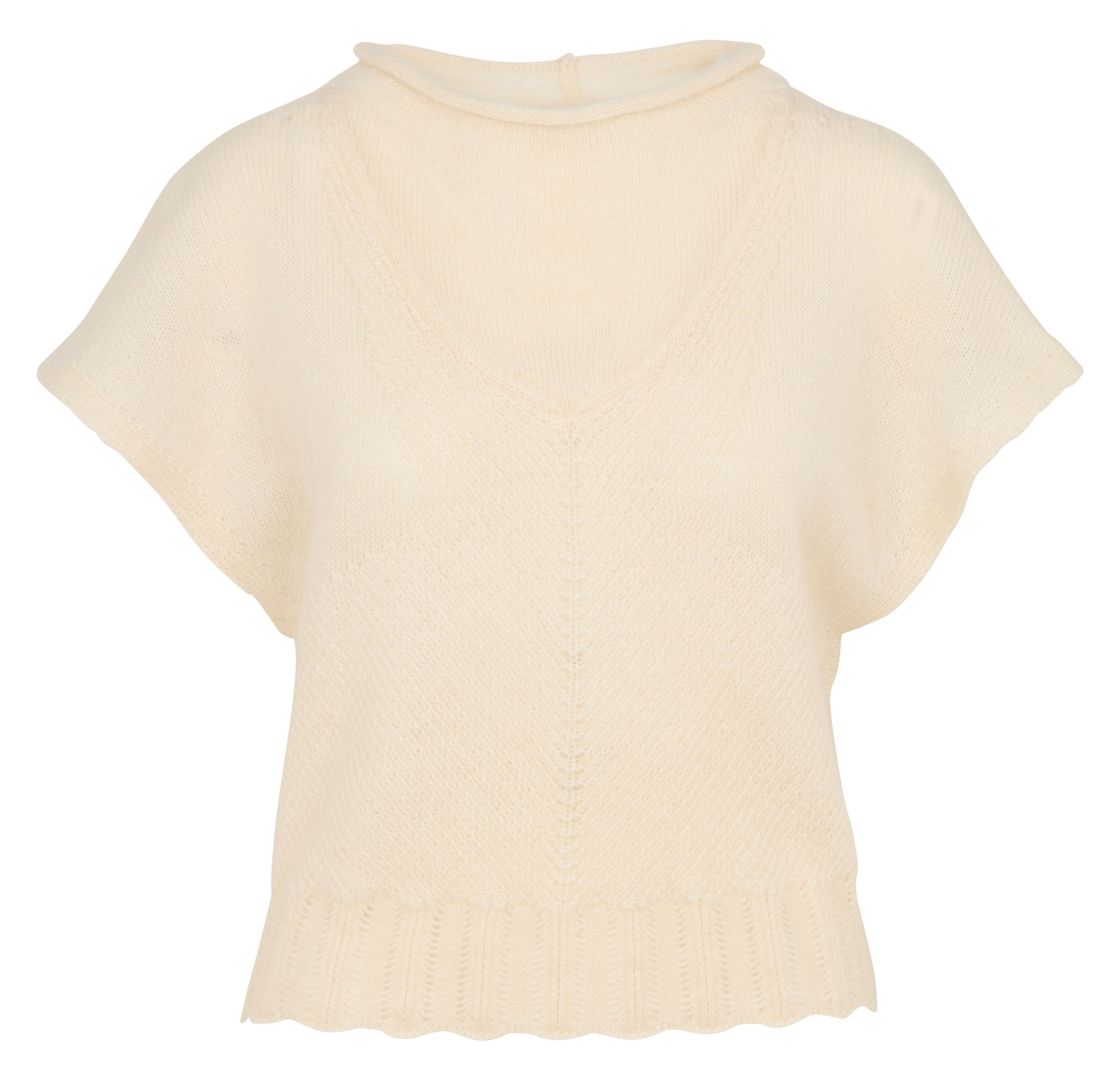 Getailleerde trui met korte mouwen van een wolmix COTELAC Beige