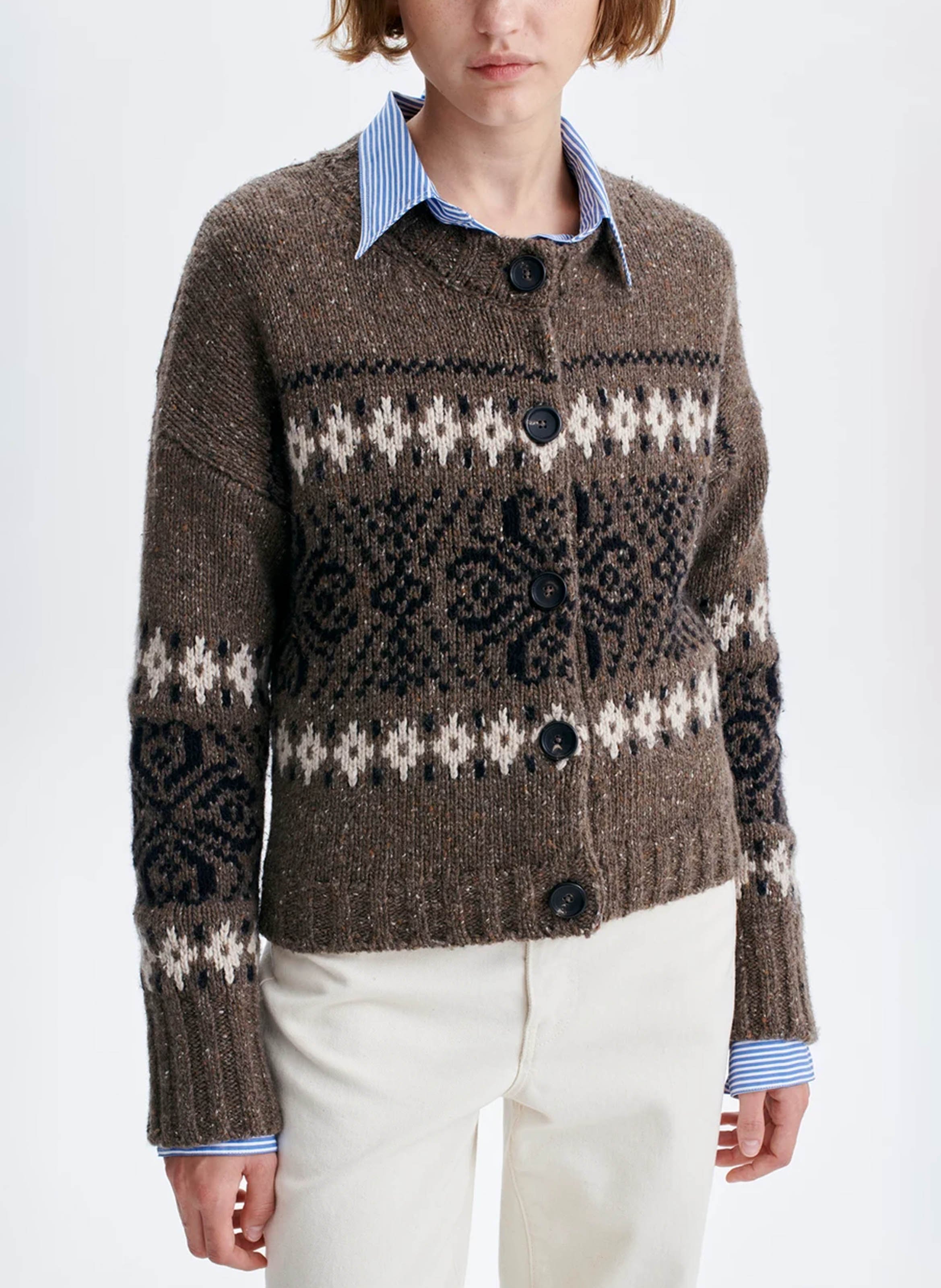 Round-neck wool and cashmere cardigan VANESSA BRUNO Beige
