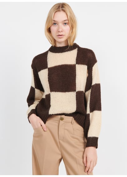 Jersey A Cuadros De Mezcla De Punto Con Cuello Redondo Sandshell Object ...