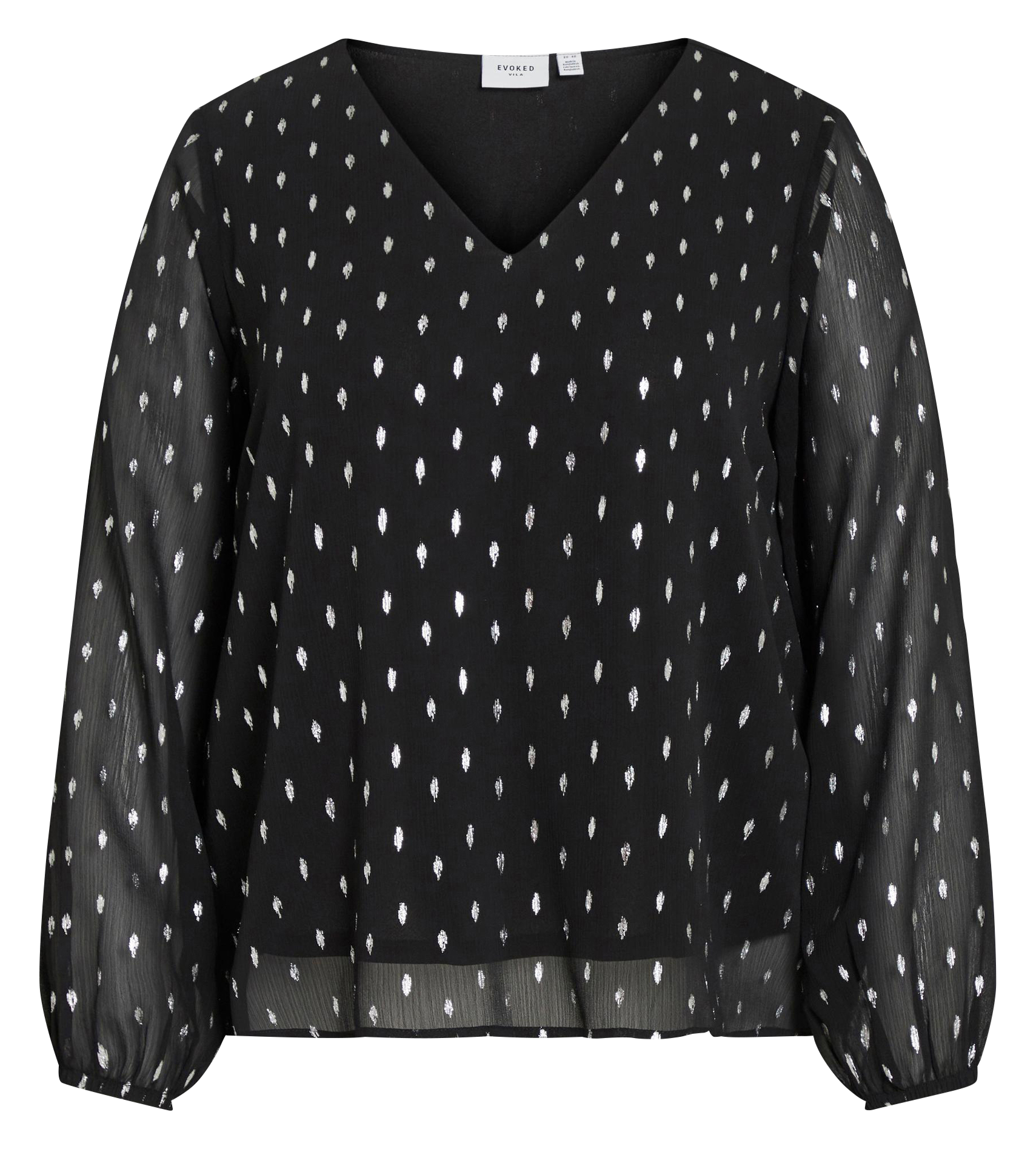 Blouse col V imprimée pois EVOKED Noir