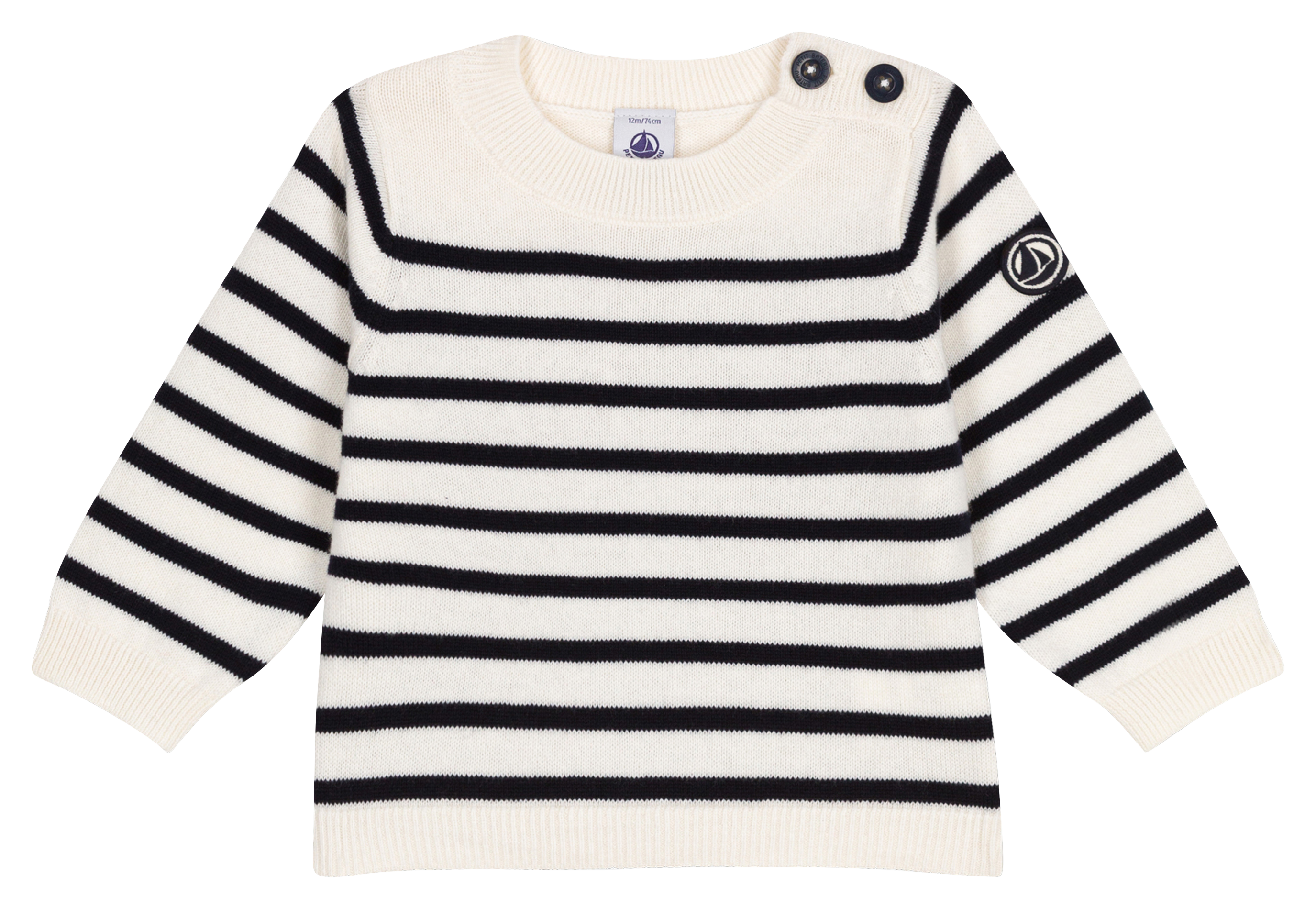 Pull col rond droit en laine et coton mélangé PETIT BATEAU Blanc