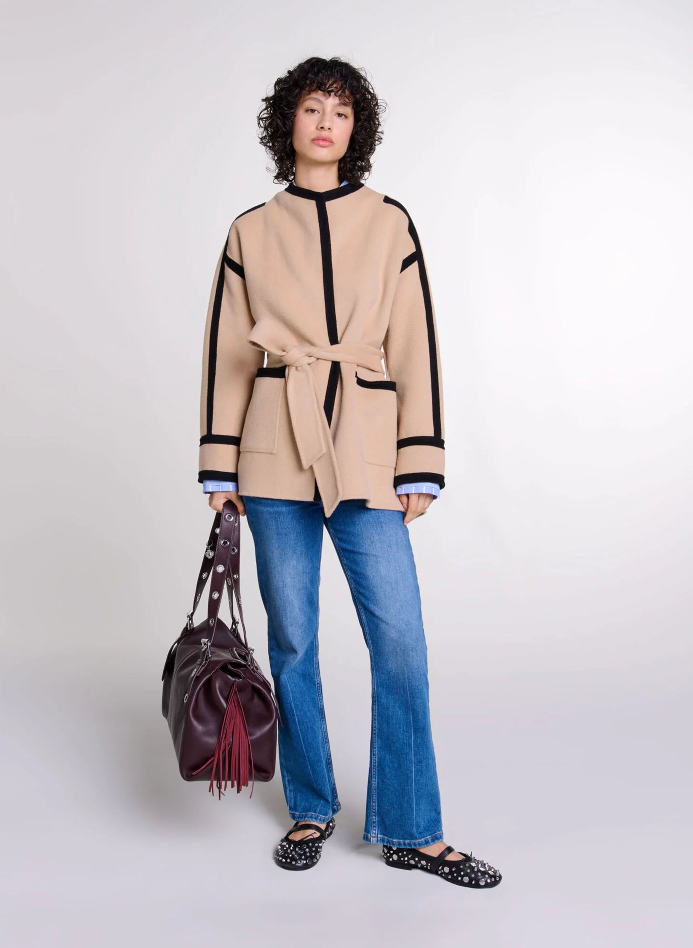 Short Double face Wool blend Coat Camel Maje Women MFPOU01103 0067 CAMEL Place des Tendances Europe