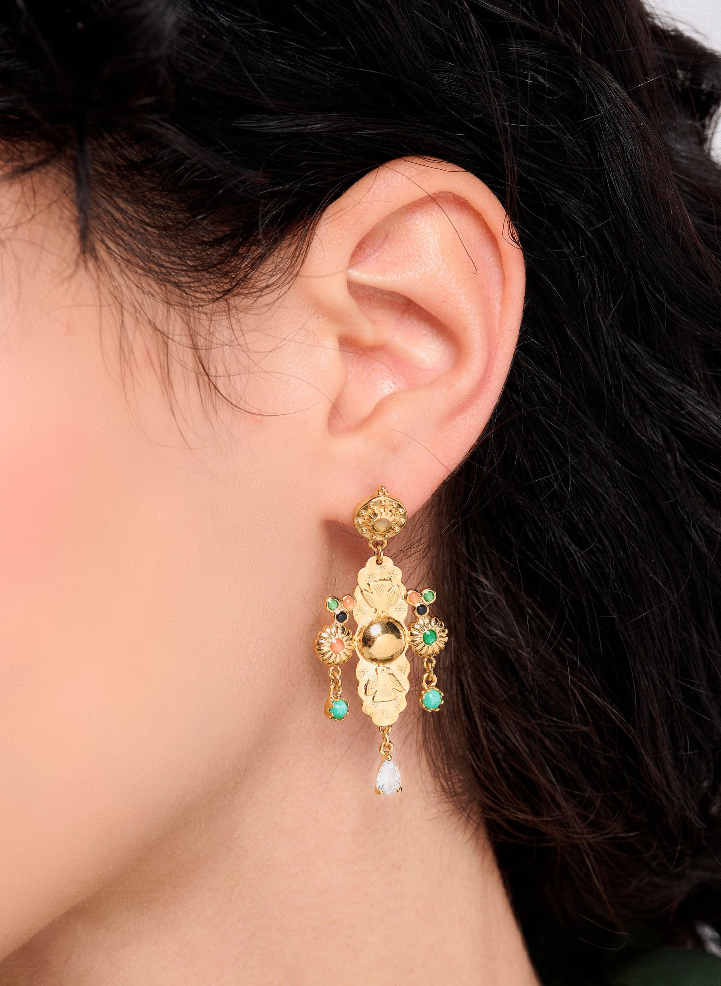 Hanging earrings for pierced ears in brass Golden