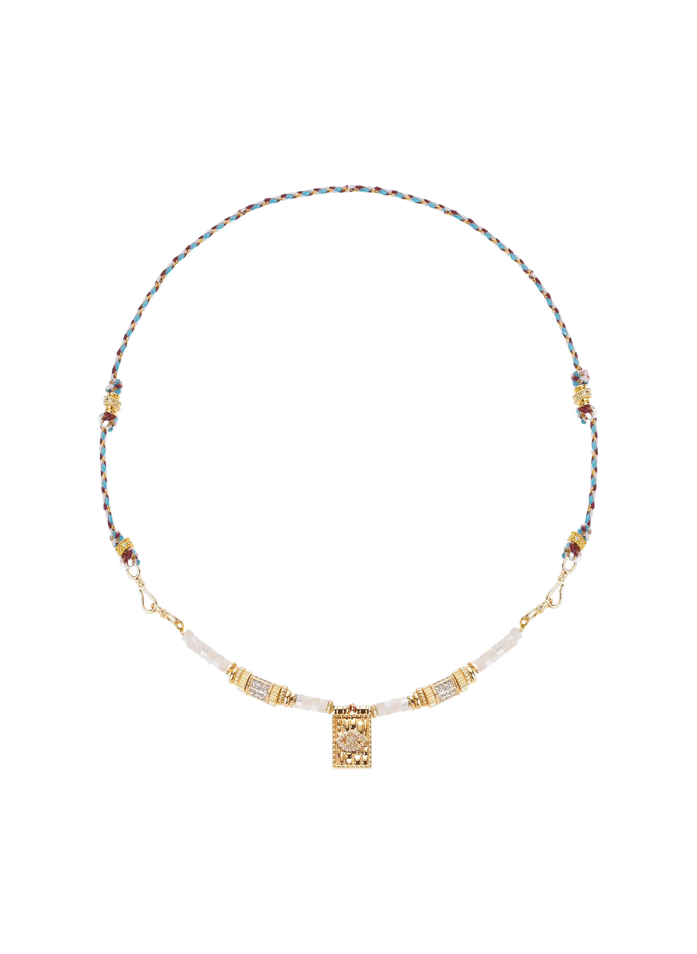 Long necklace with polyester cord and beads HIPANEMA White