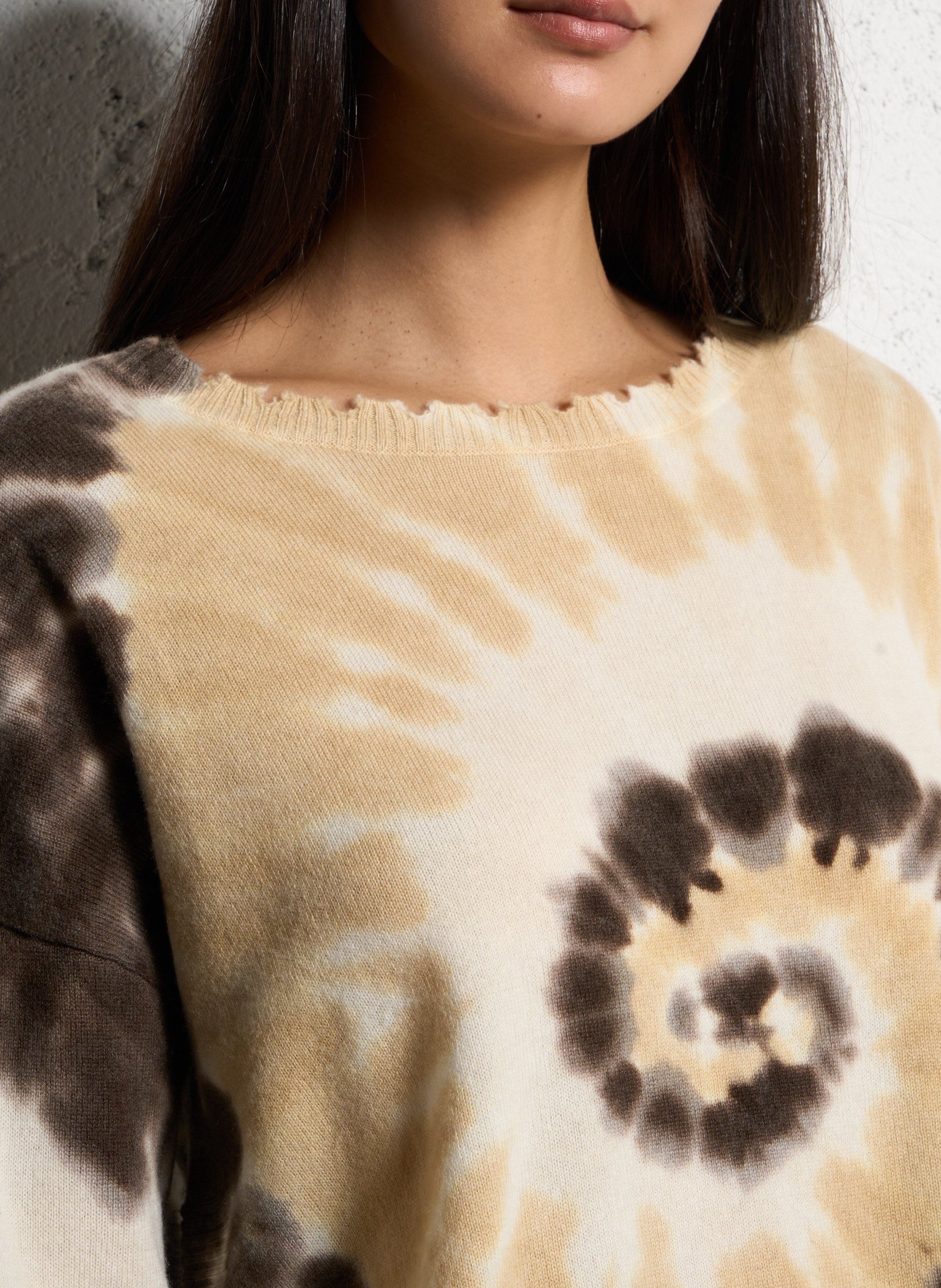 Trui van kasjmier met tie-dyeprint KUJTEN Bruin