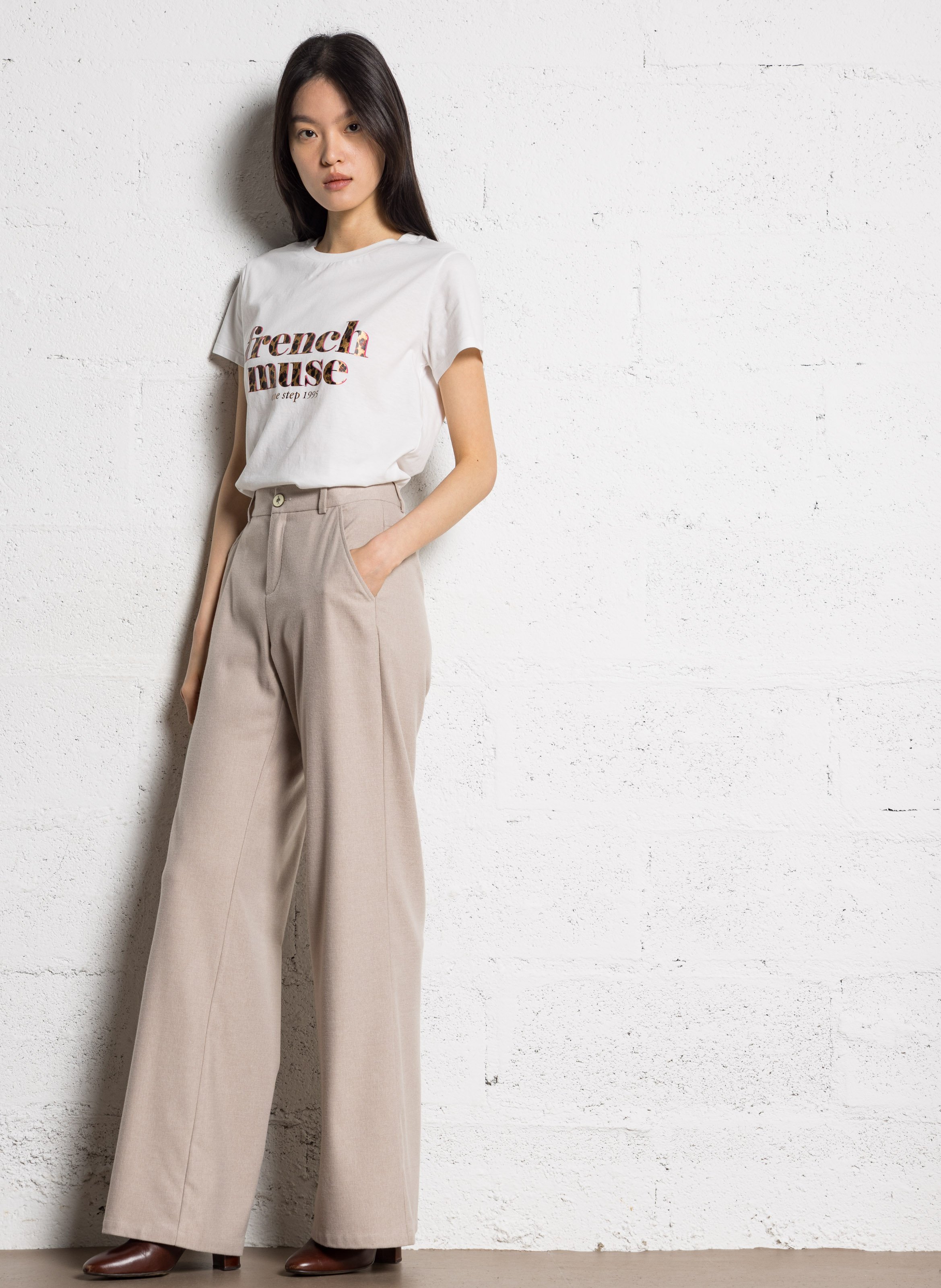 Tee-shirt col rond en coton Blanc