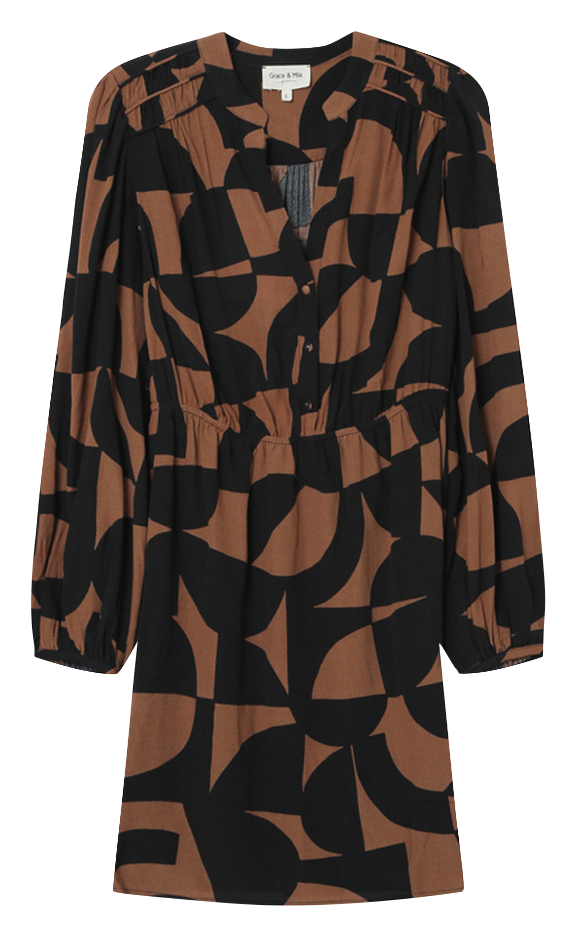 Short printed dress with long sleeves GRACE ET MILA Brown