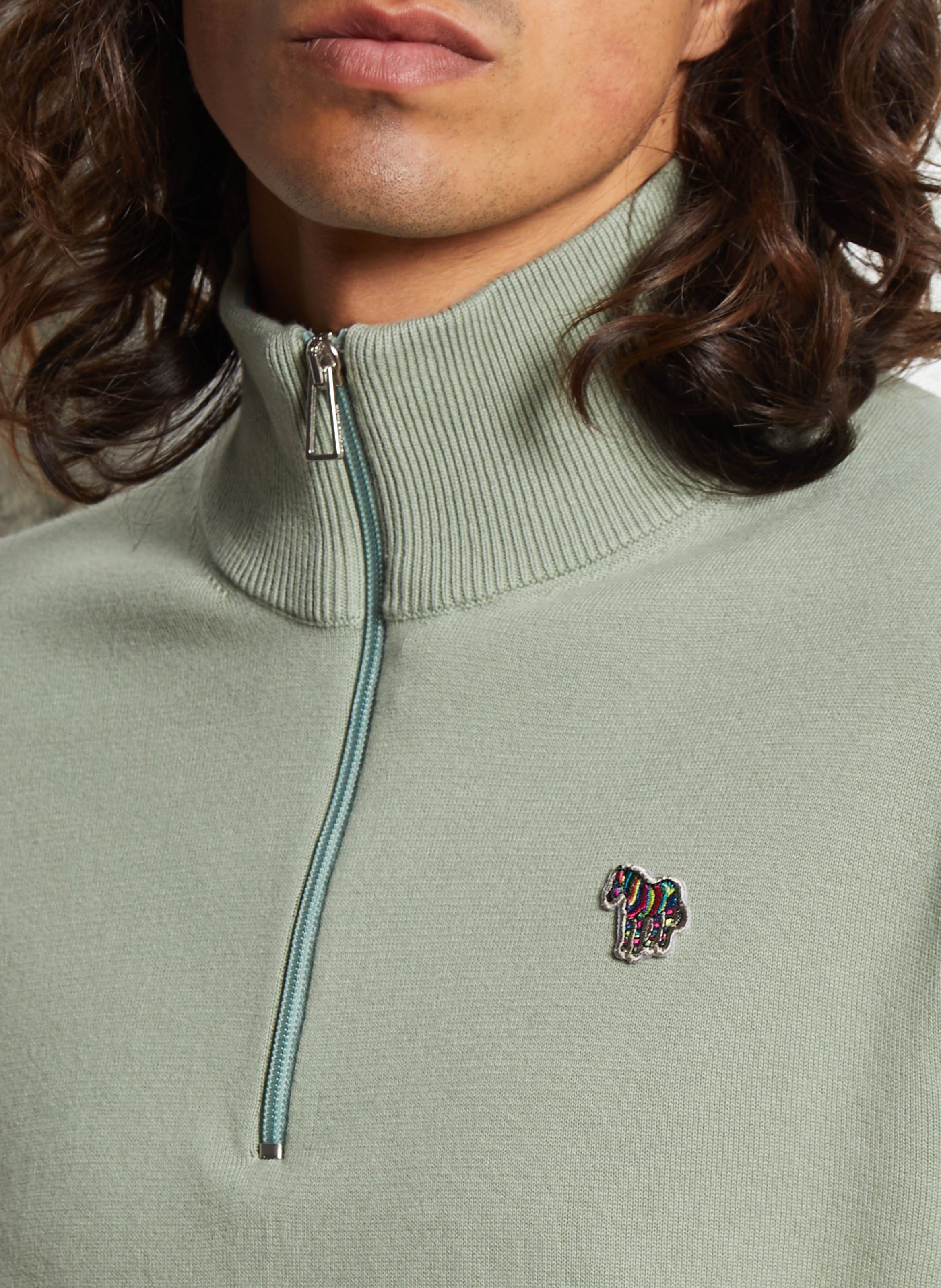 Embroidered high-neck zip-up sweater PAUL SMITH Green