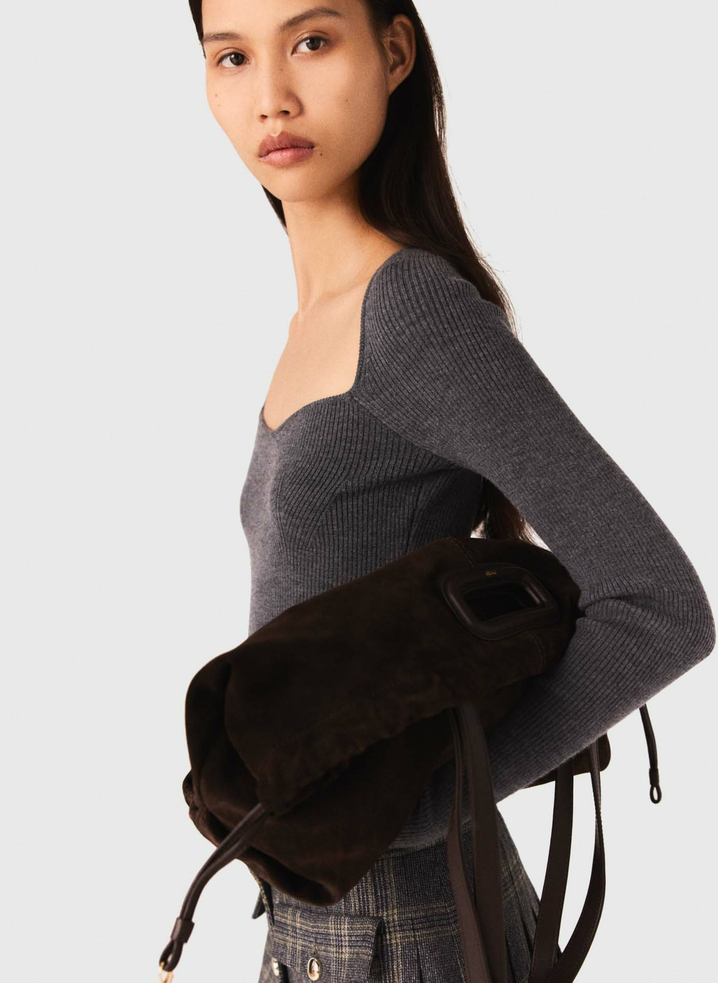 Pull col cœur en laine mélangée MAJE Gris