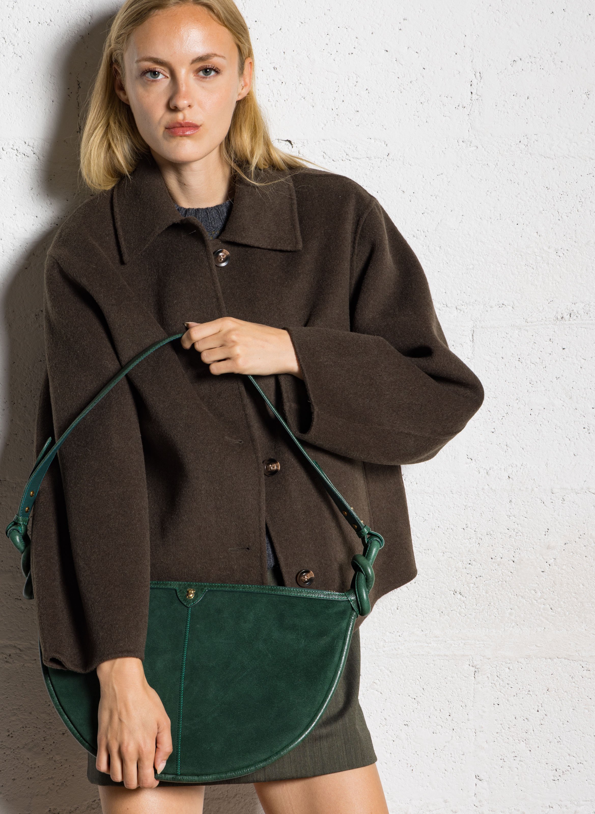 Sac demi-lune en cuir velours CLARIS VIROT Vert