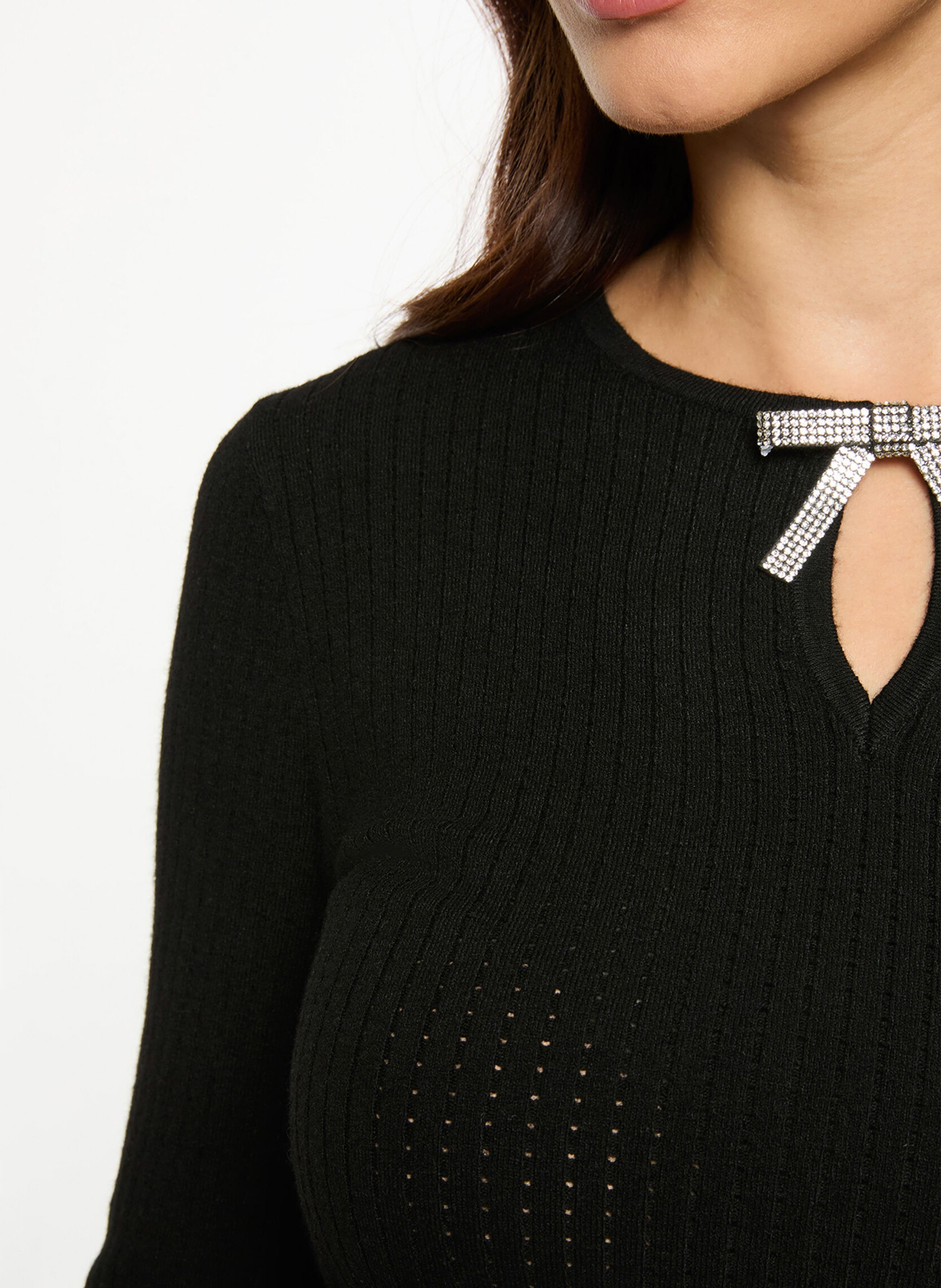 Fitted sweater with rhinestone detail MORGAN Black