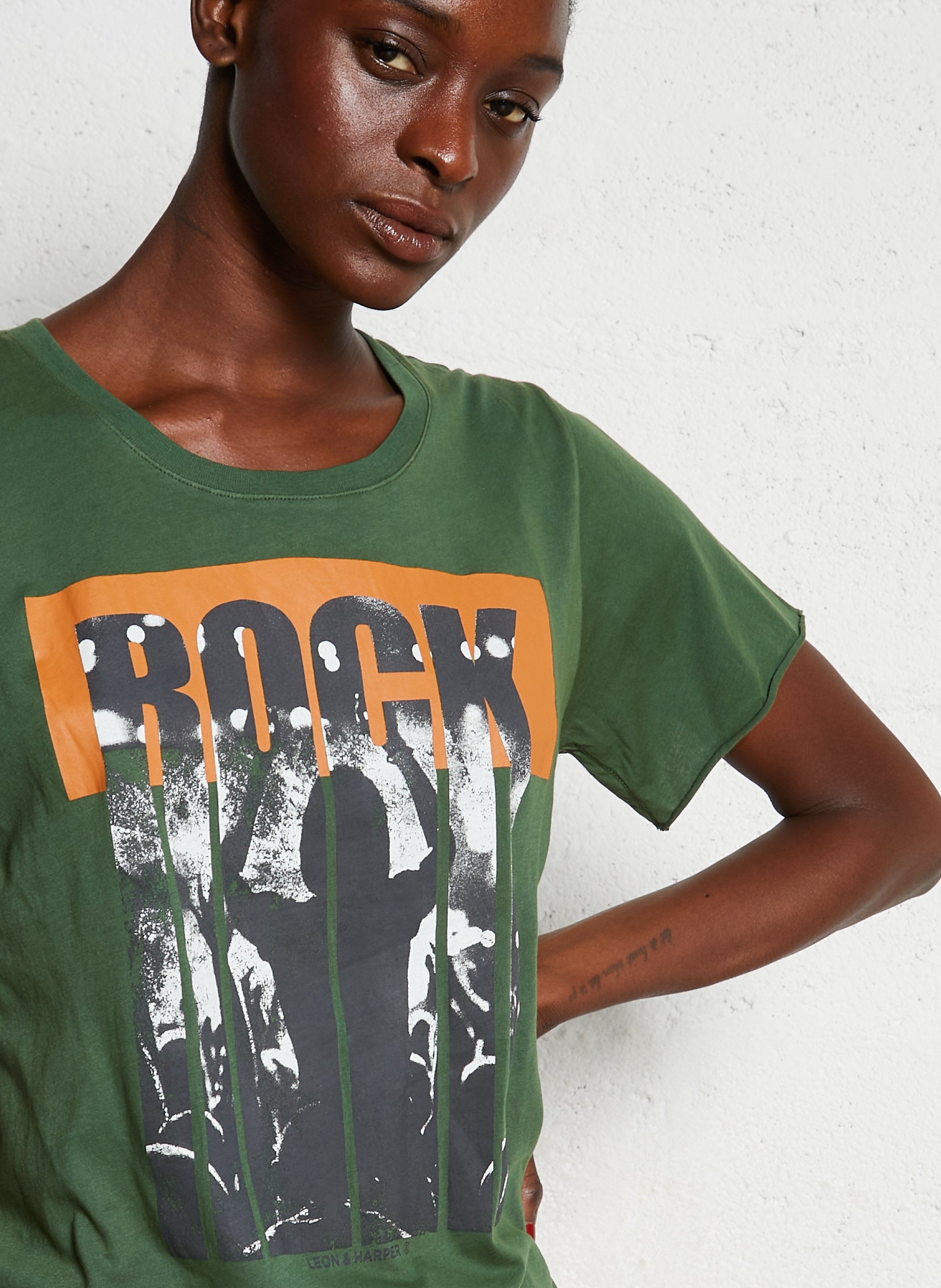 T-shirt van biokatoen met ronde hals LEON & HARPER Groen