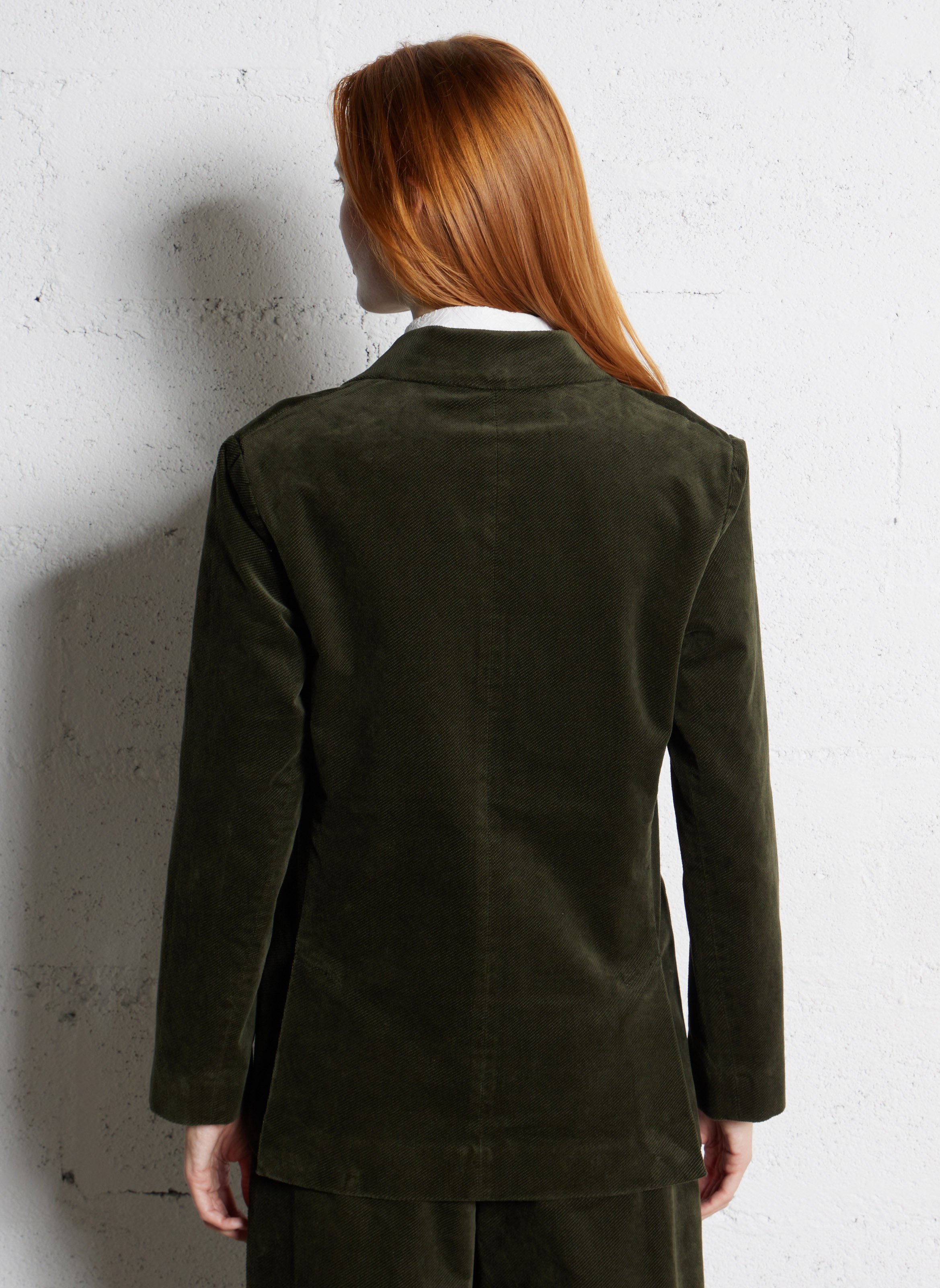 Veste droite col tailleur en velours côtelé BENSIMON Kaki