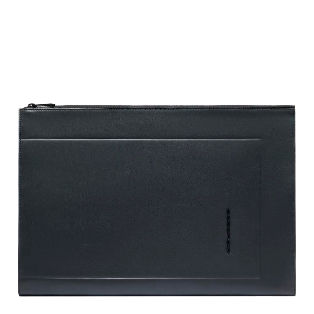 Men's leather clutch for iPad® with pocket for AirPods®, shock protection, and RFID protection PIQUADRO Black
