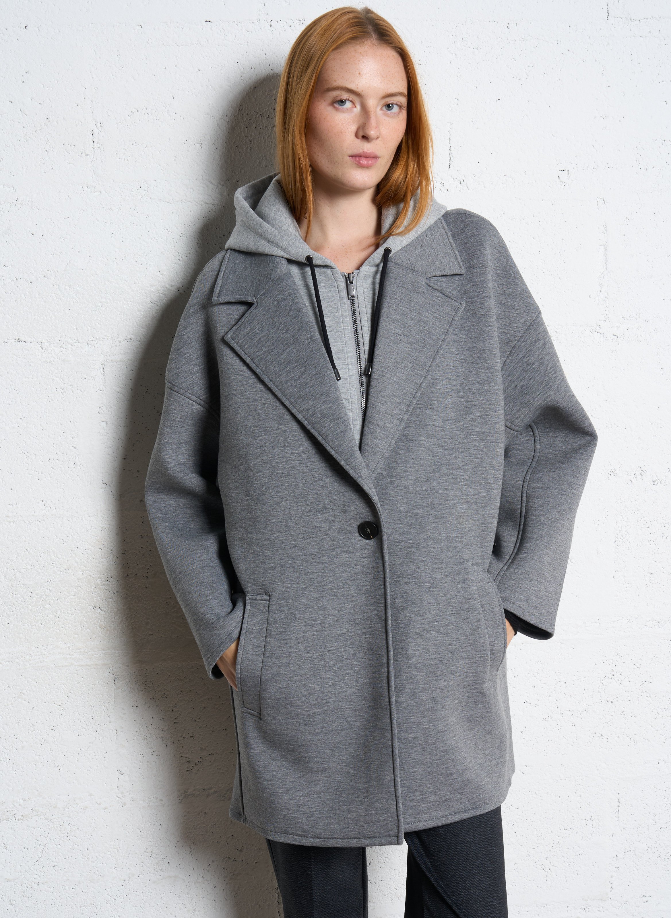 Straight coat with removable hood IKKS Grey