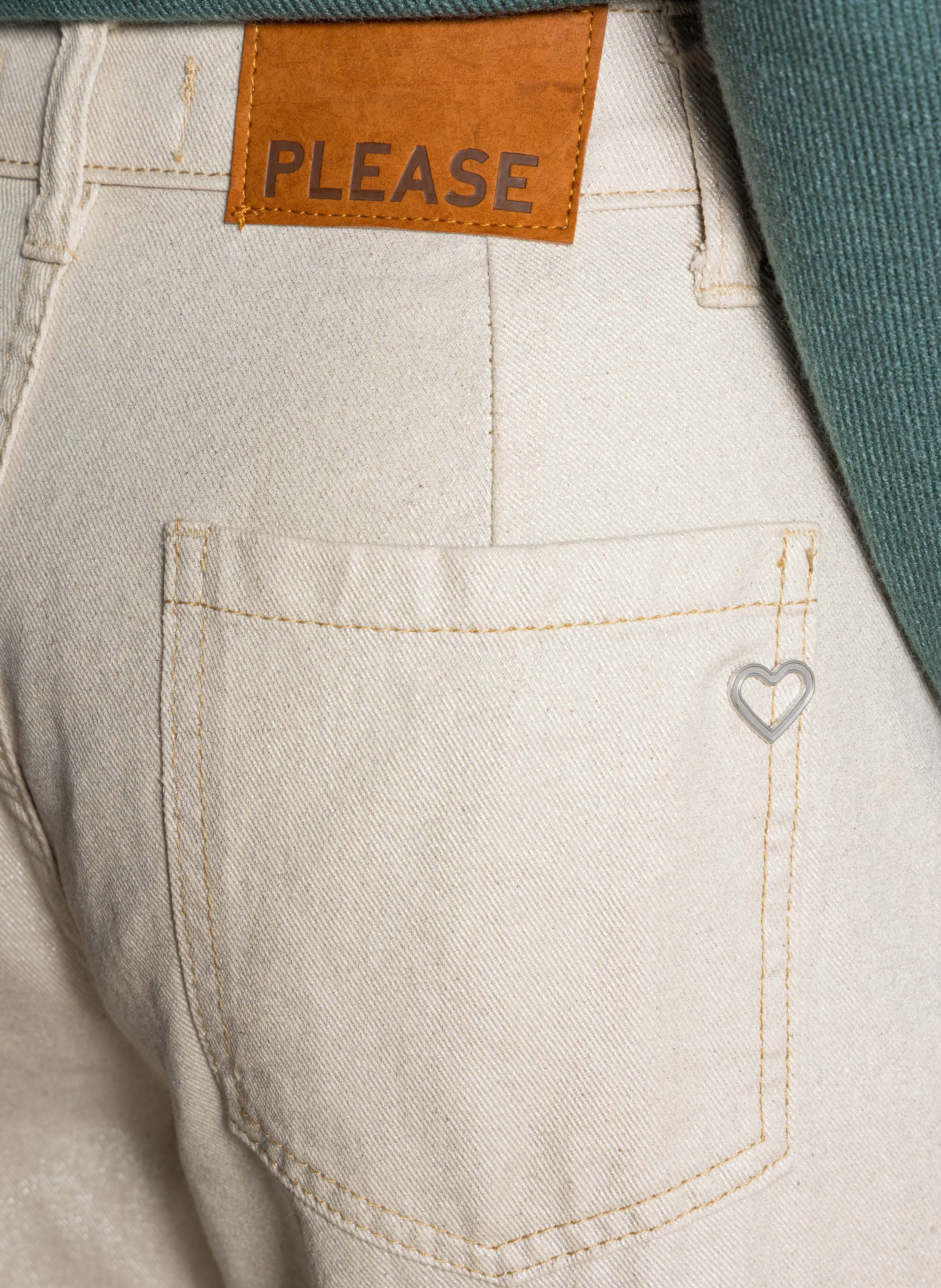 Jean large pailleté à poches PLEASE Beige