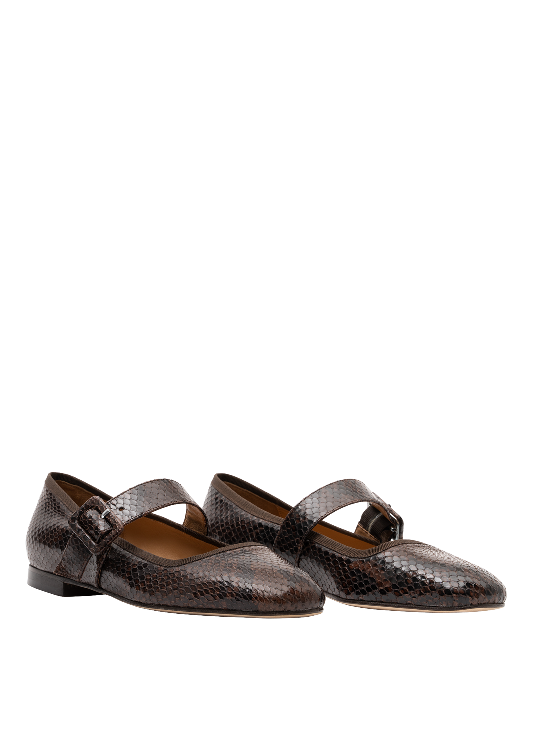 Printed espresso leather ballerina flats PARALLELE PARIS Brown