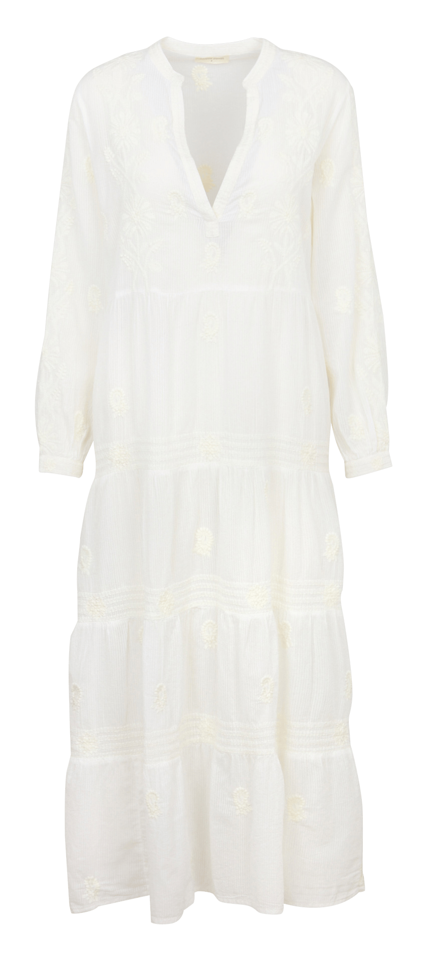 Langes Kleid mit besticktem Tunika-Kragen MAISON HOTEL Weiss