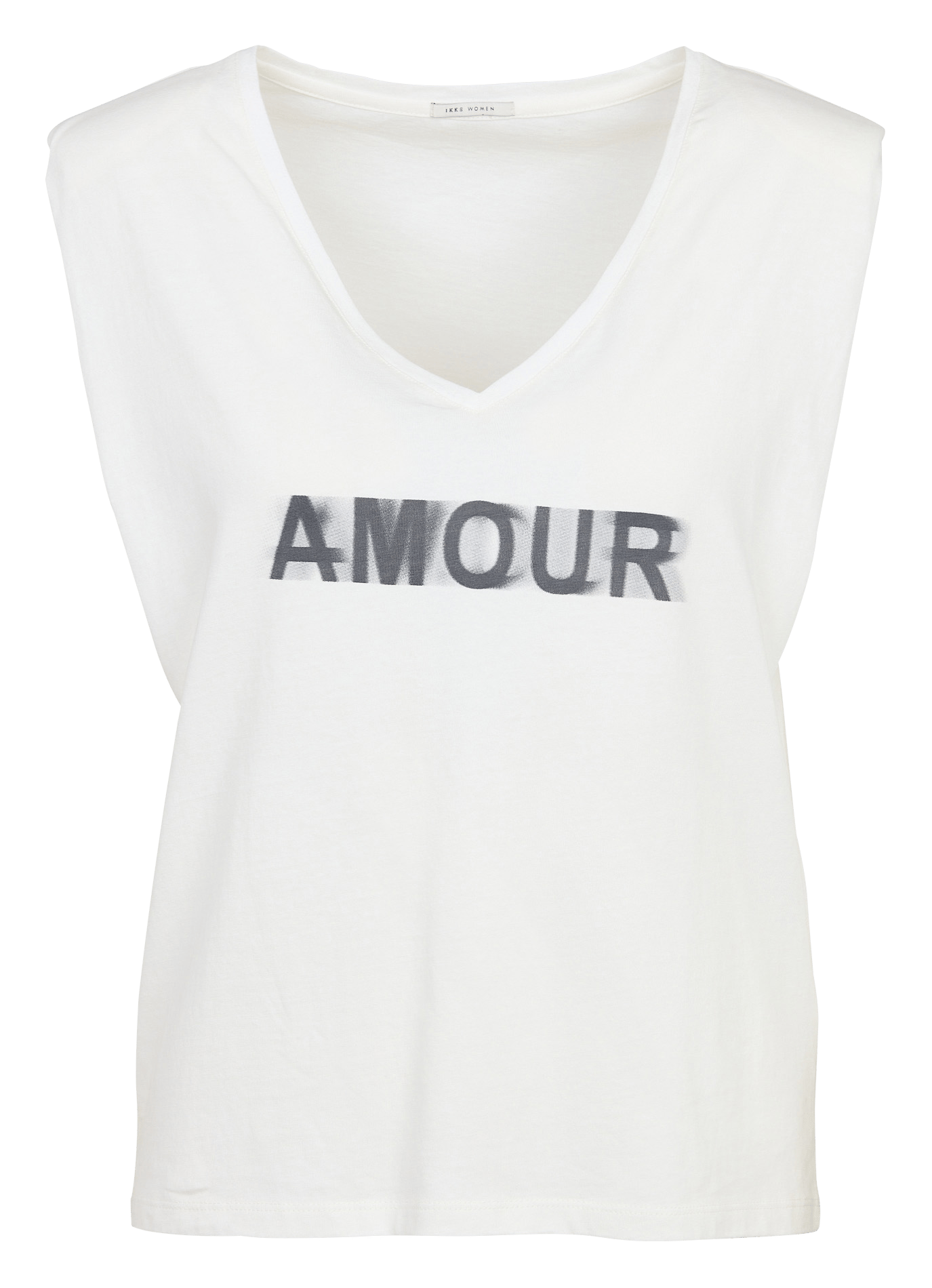 Straight cotton screen-printed V-neck T-shirt IKKS White