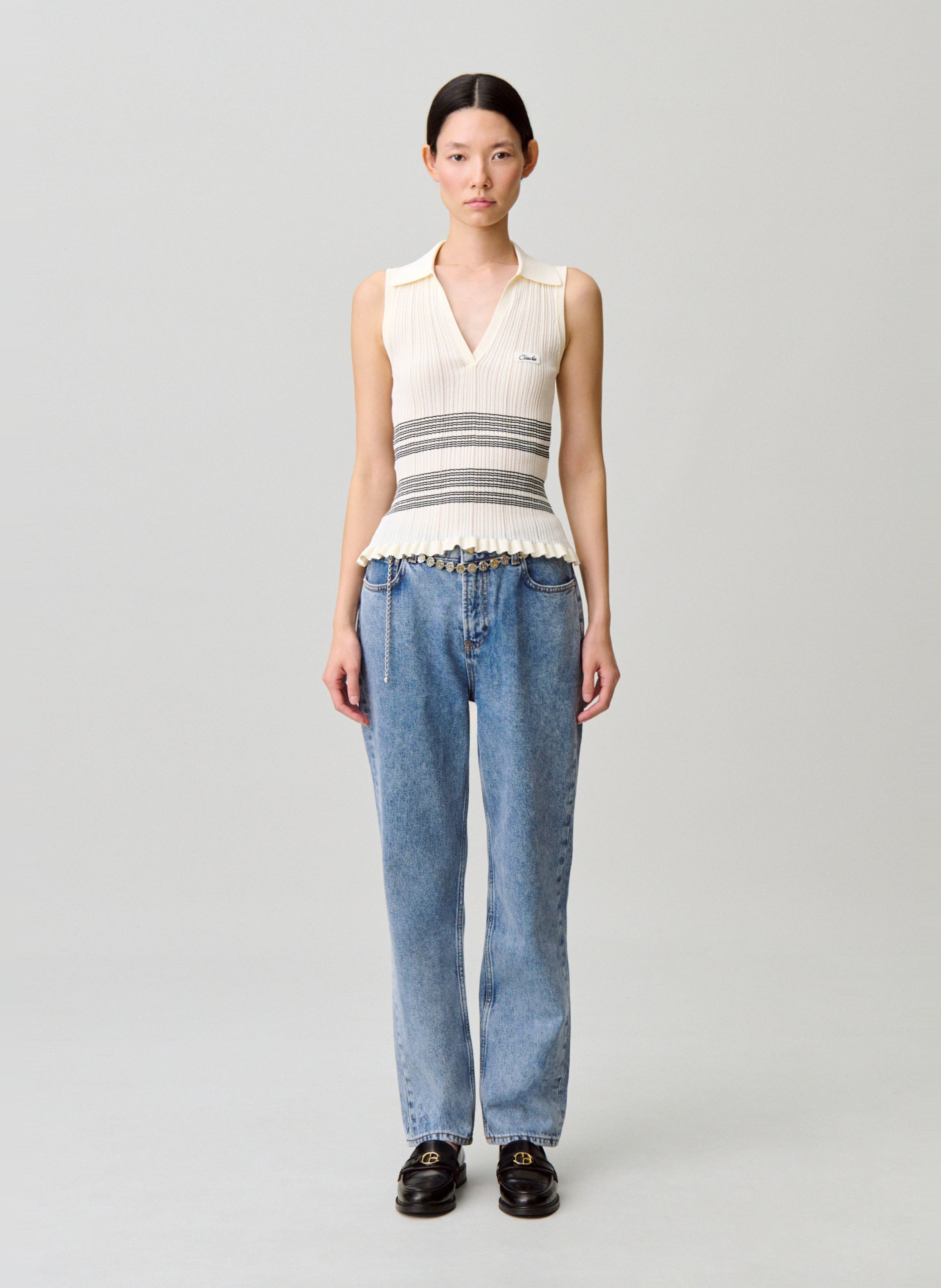 Ribbed V-neck Fitted Top CLAUDIE PIERLOT Multicolored