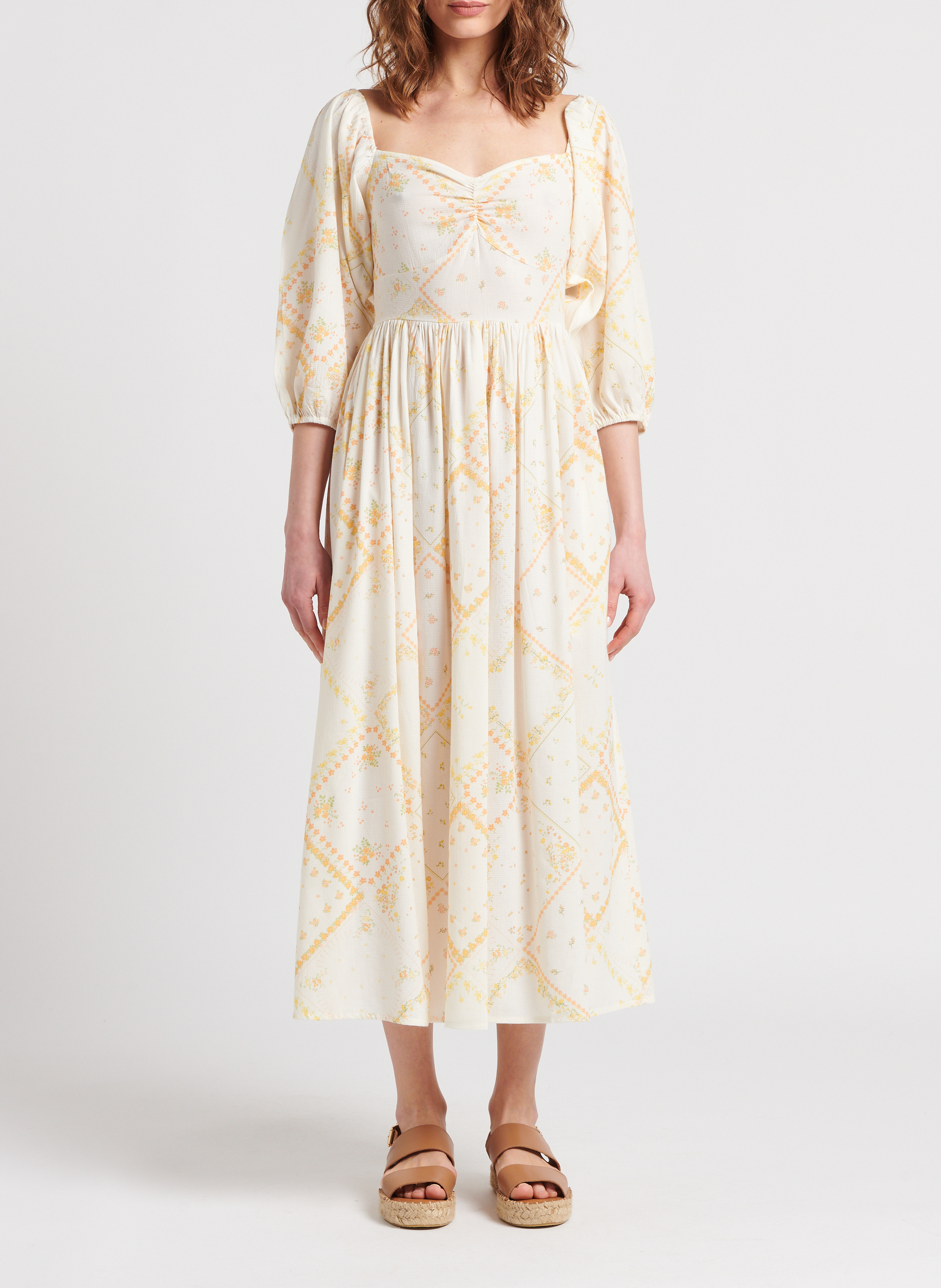 Halflange, strapless jurk van biokatoenmix met bloemenprint THE NEW SOCIETY Veelkleurig