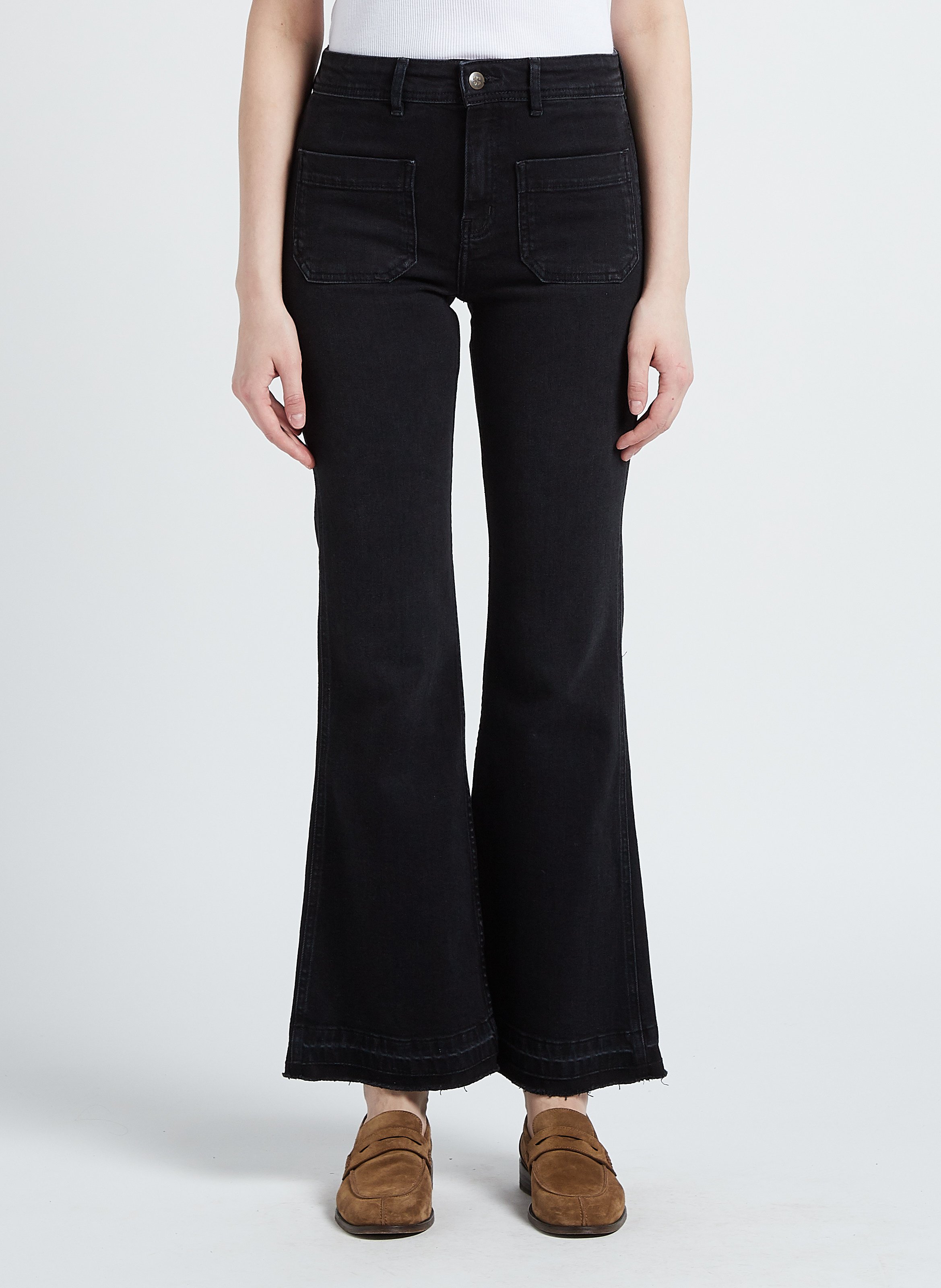 Stone Washed Flared Jeans aus Baumwolle SWILDENS Schwarz