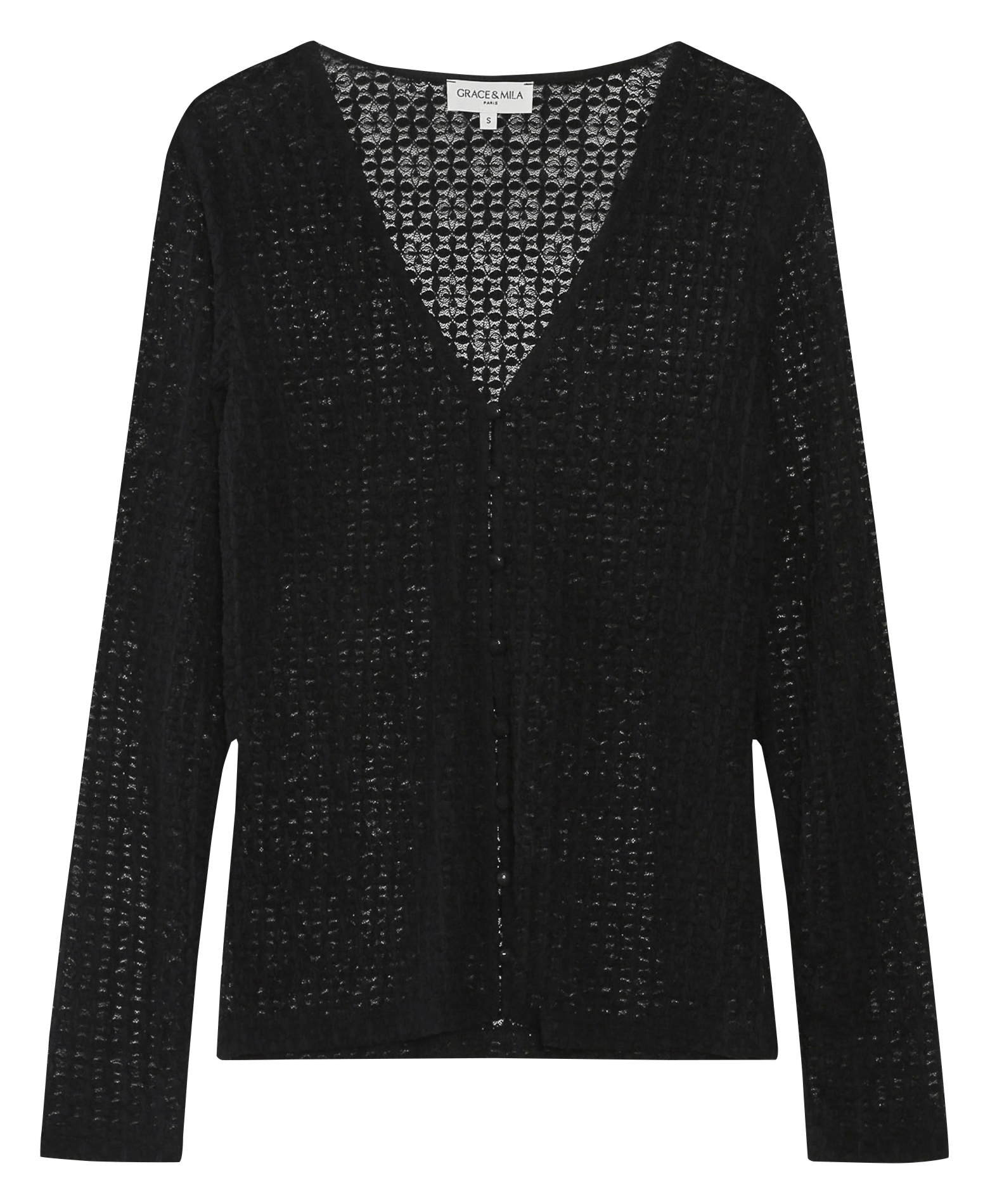 Tee-shirt col v ajusté en dentelle  GRACE ET MILA Noir