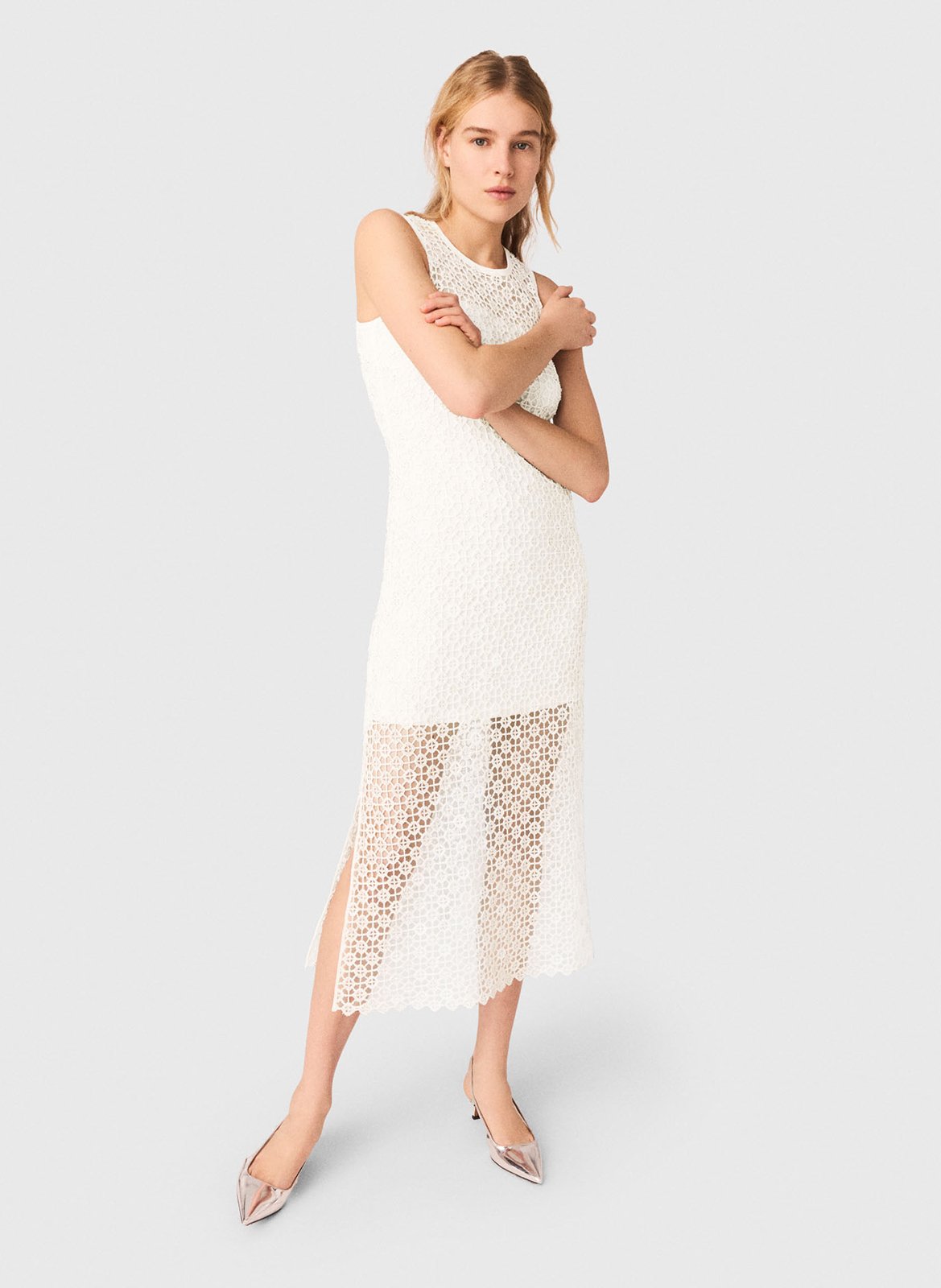 Robe midi droite col rond MAJE Blanc