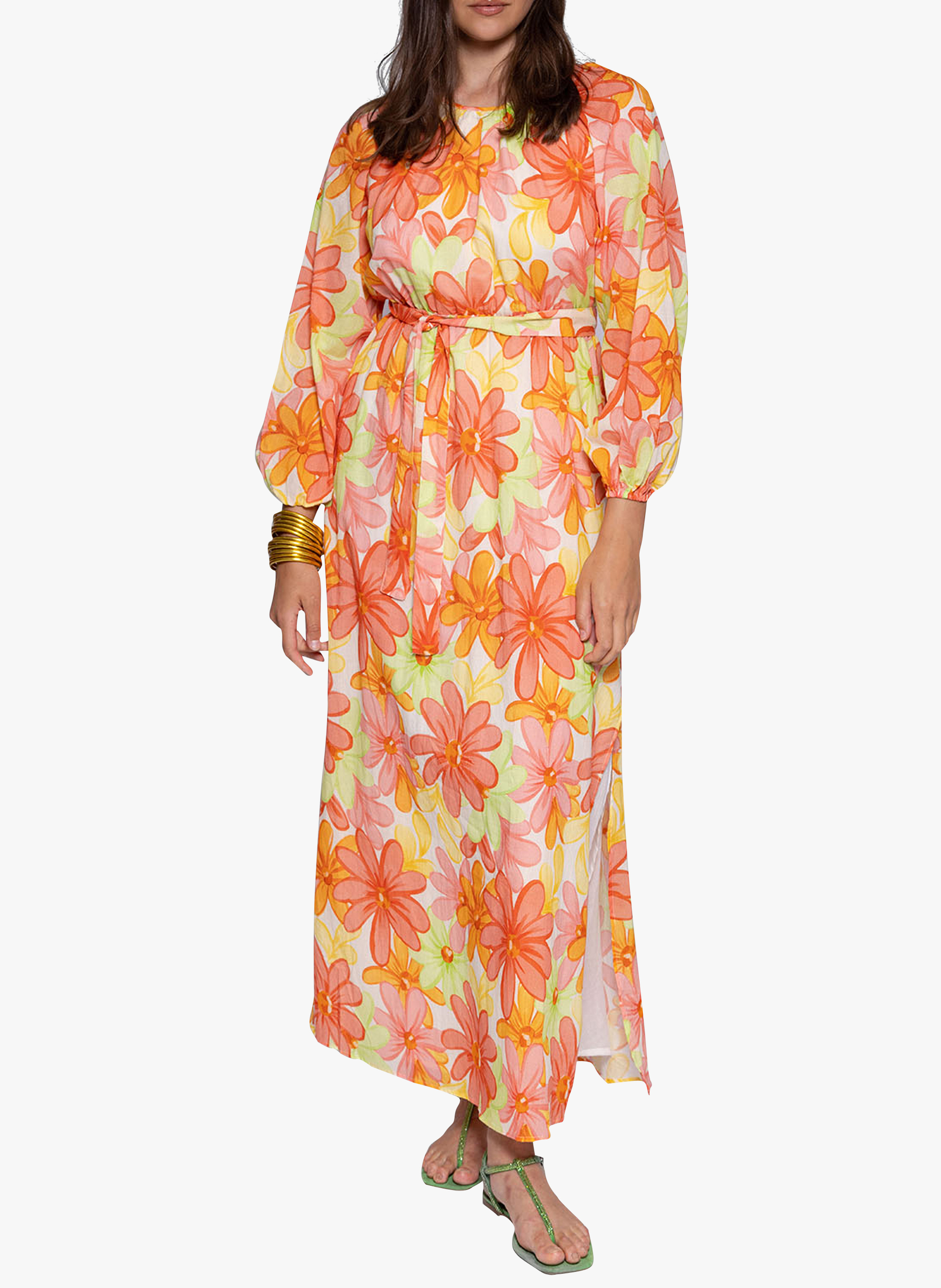 Robe longue col rond imprimé floral en coton SUNDRESS Jaune