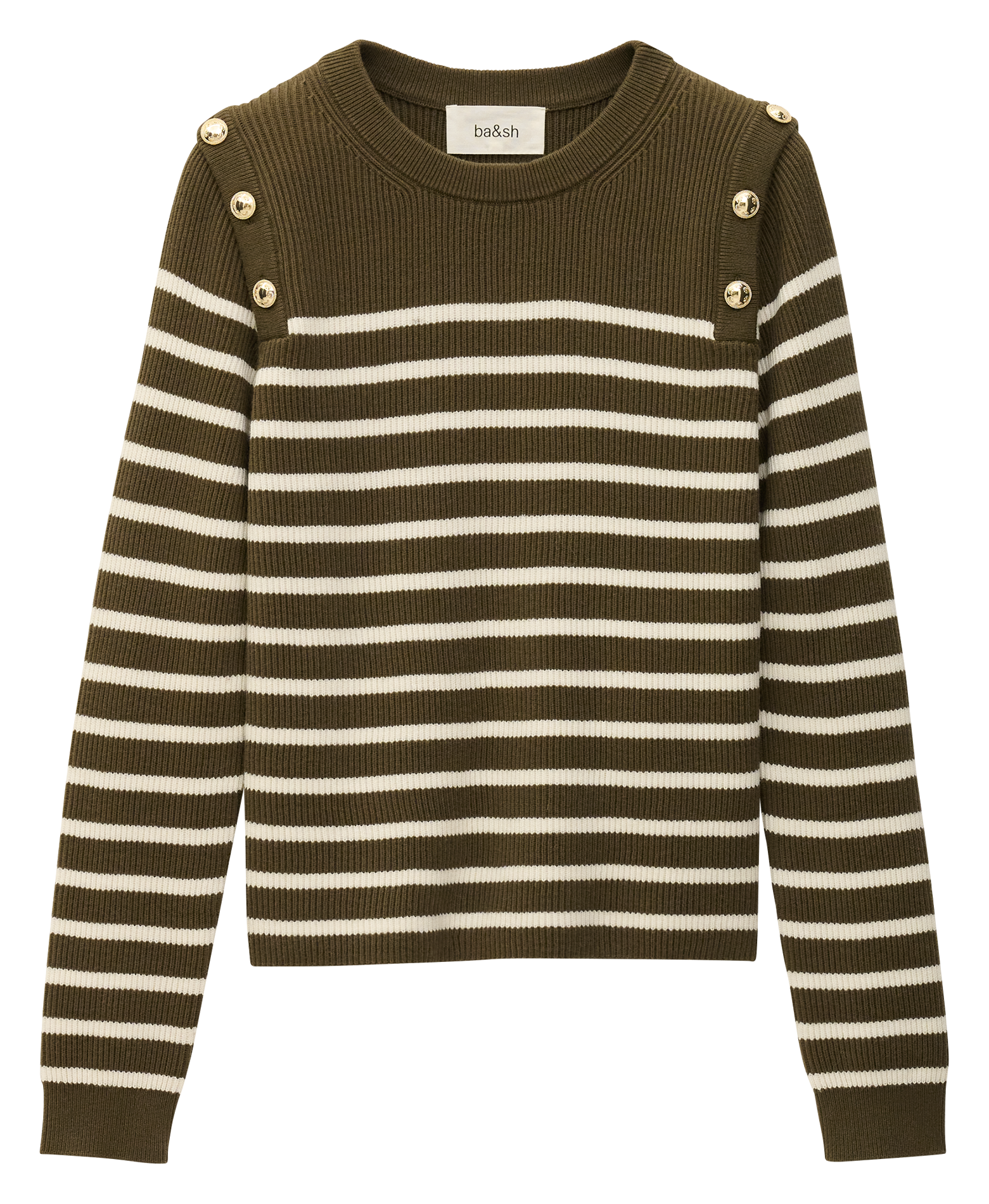 <p>Pull met ronde hals in katoen en wolmix met print</p> BA&SH Kaki