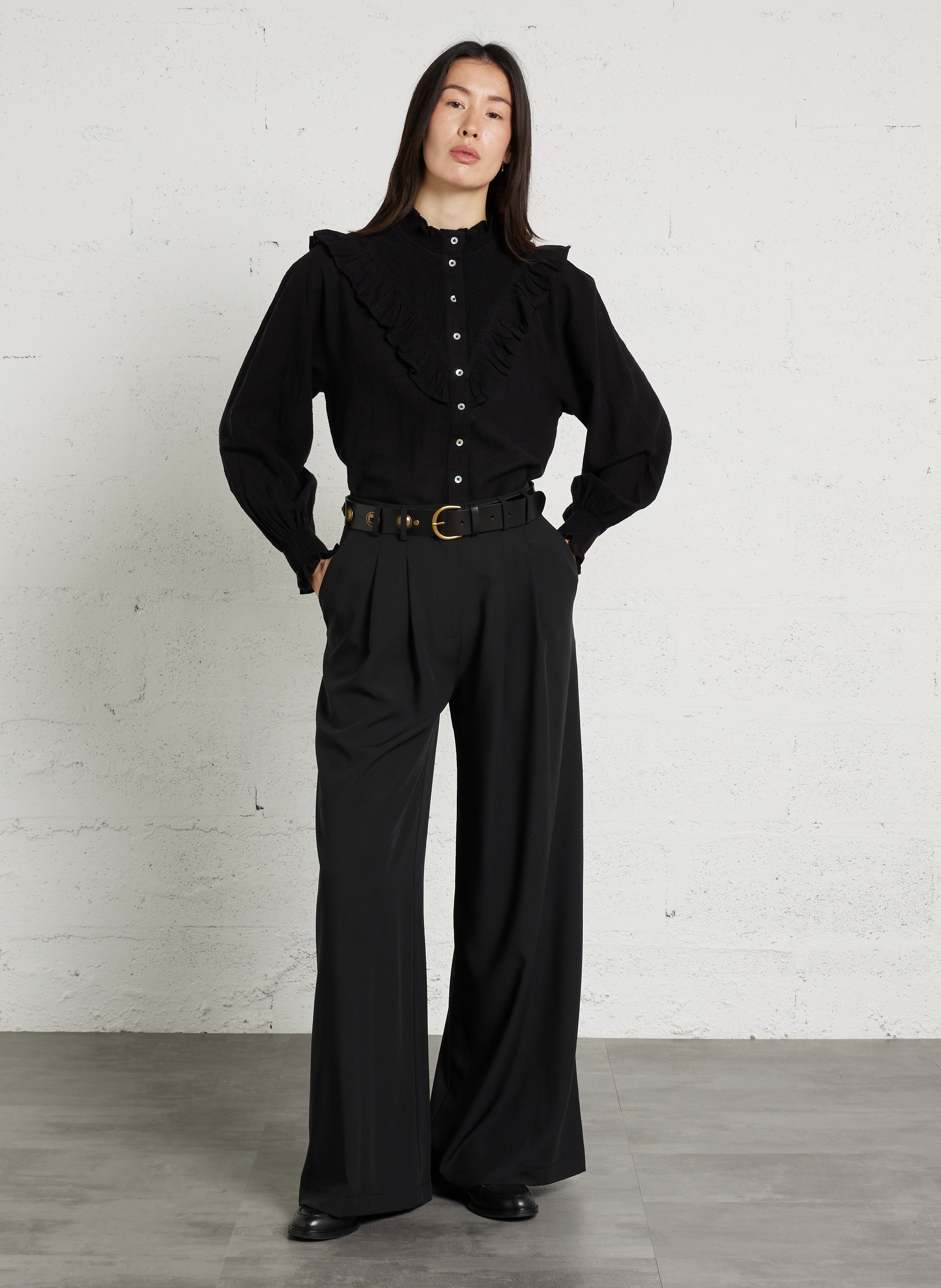 Chemisier droit boutonné à volants MAISON 123 Noir