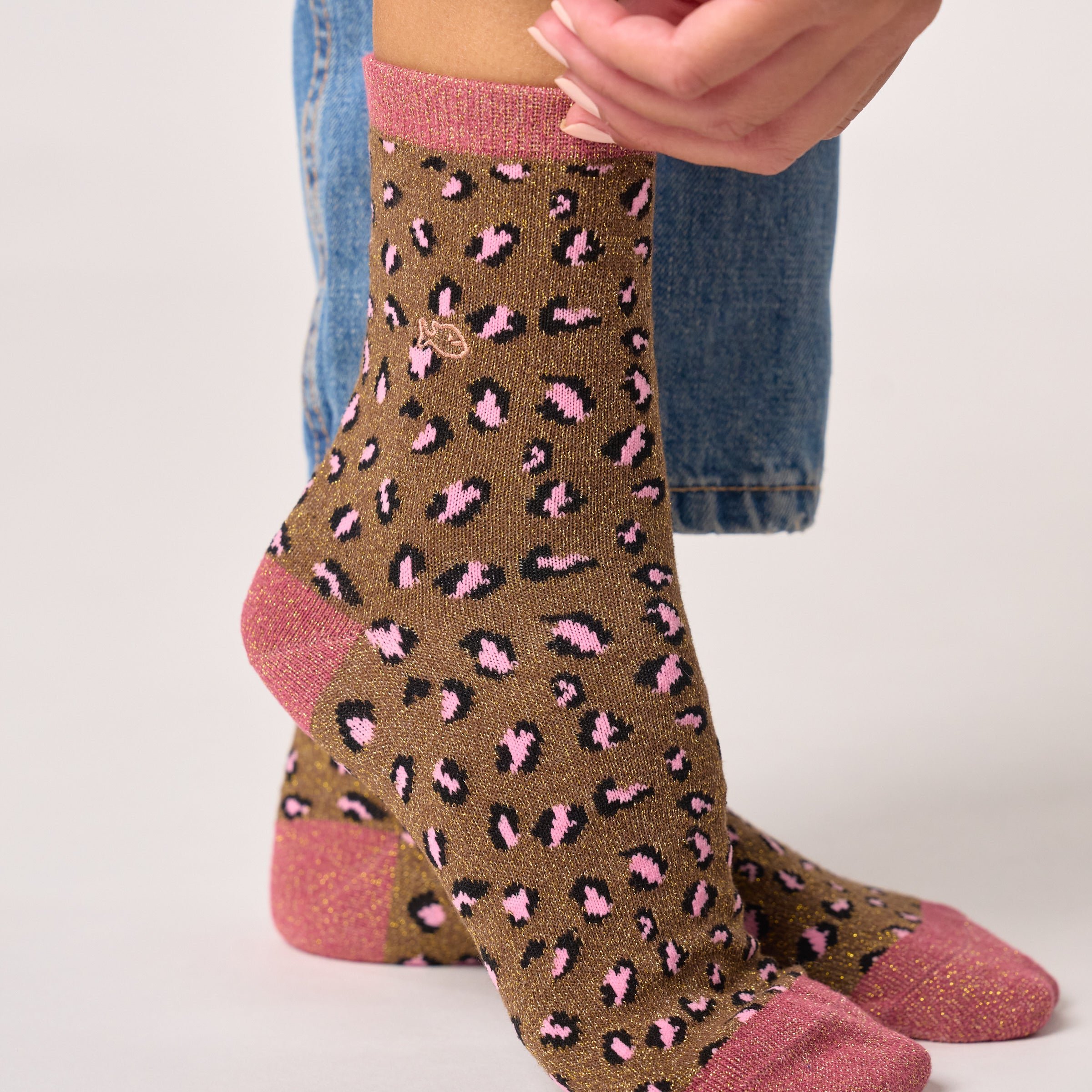 Leopard Combed Cotton Socks Brown